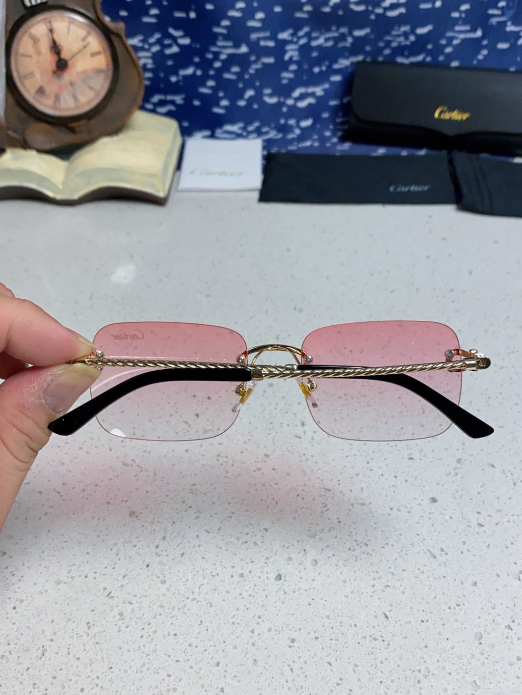 Cartier Lightweight Rimless Red Lens Sunglasses for Men & Women - 449434 - detail image 5