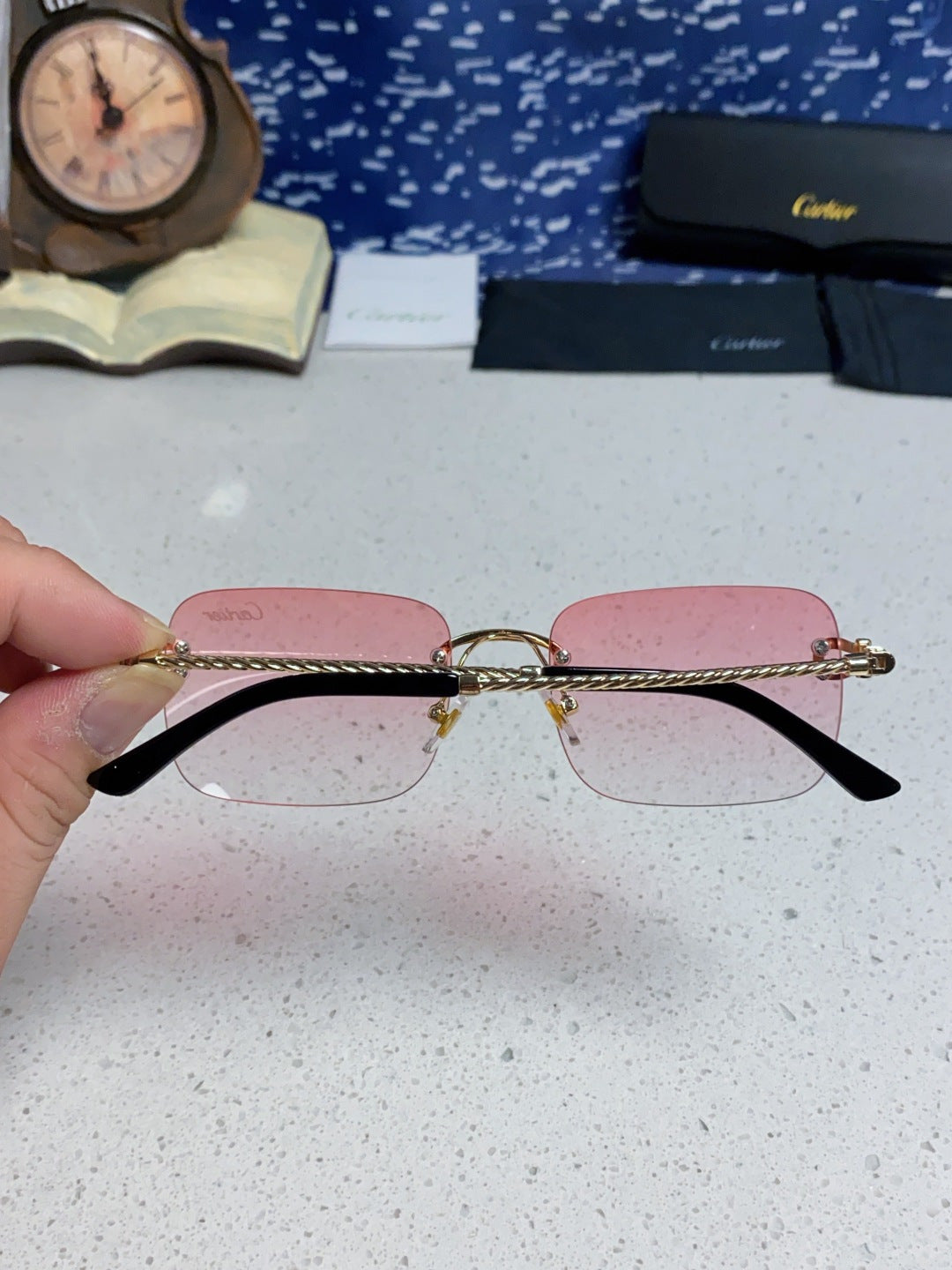 Cartier Lightweight Rimless Red Lens Sunglasses for Men & Women - 449434 - detail image 5