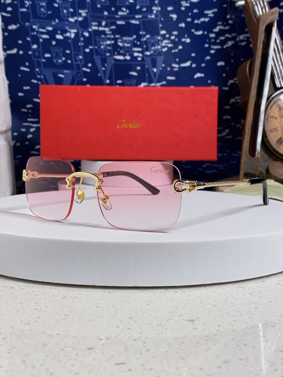 Cartier Lightweight Rimless Red Lens Sunglasses for Men & Women - 415842