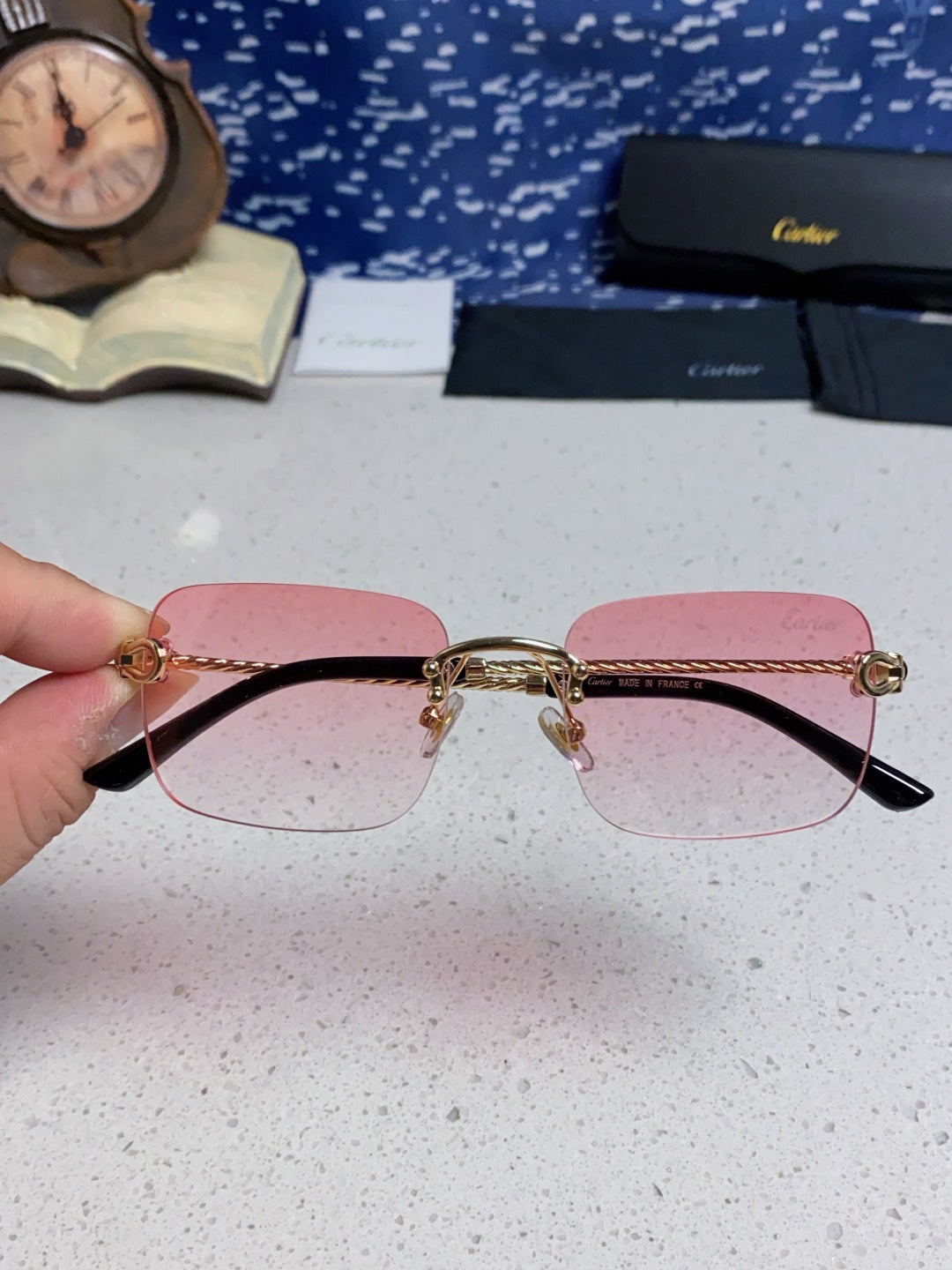 Cartier Lightweight Rimless Red Lens Sunglasses for Men & Women - 415842 - detail image 4