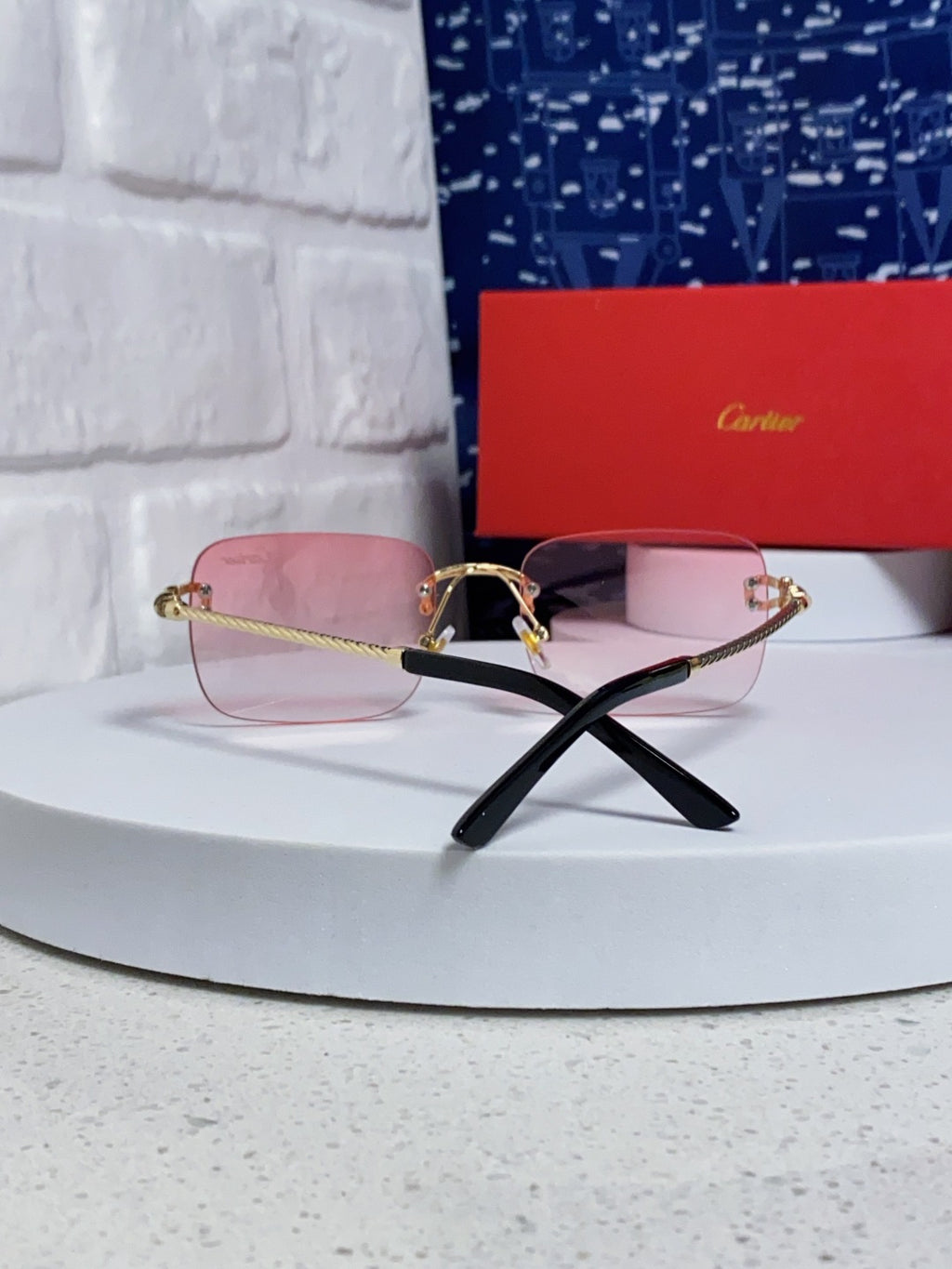 Cartier Lightweight Rimless Red Lens Sunglasses for Men & Women - 415842 - detail image 3