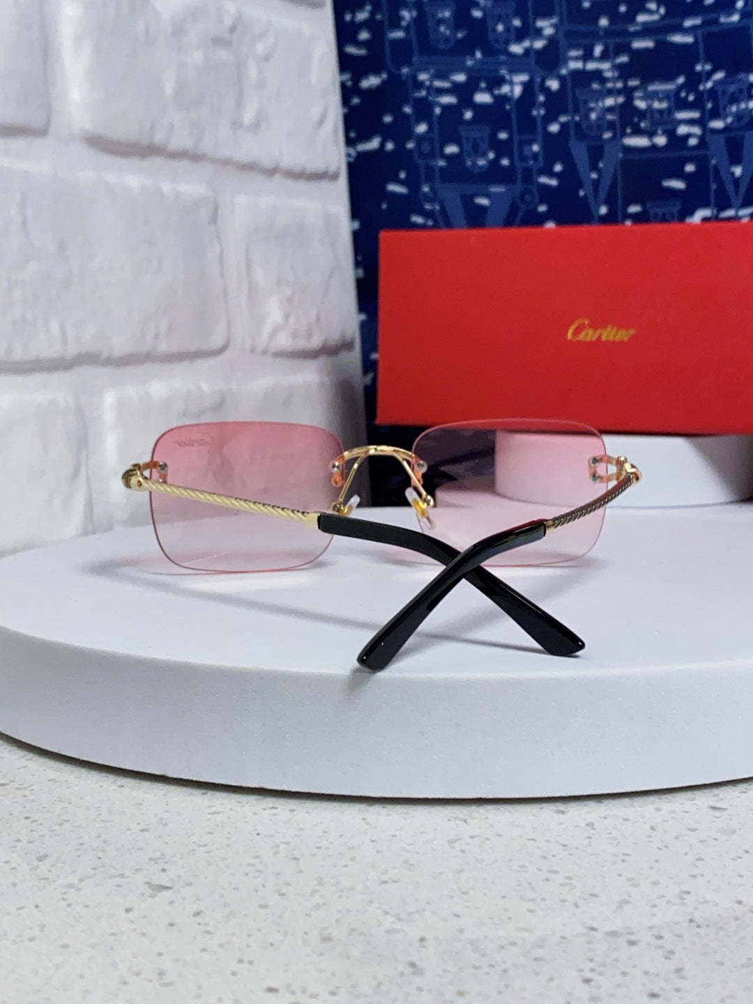 Cartier Lightweight Rimless Red Lens Sunglasses for Men & Women - 415842 - detail image 3