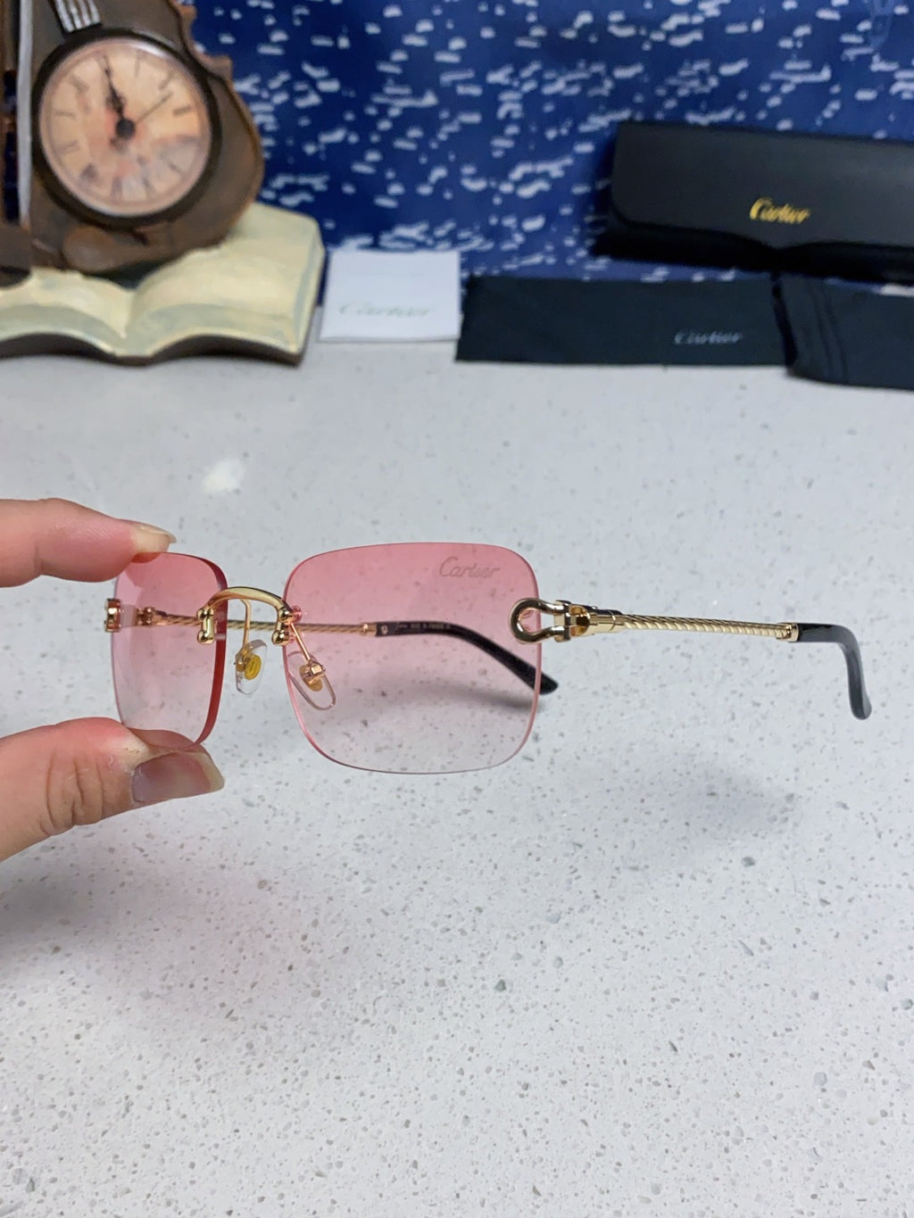 Cartier Lightweight Rimless Red Lens Sunglasses for Men & Women - 449434 - detail image 6