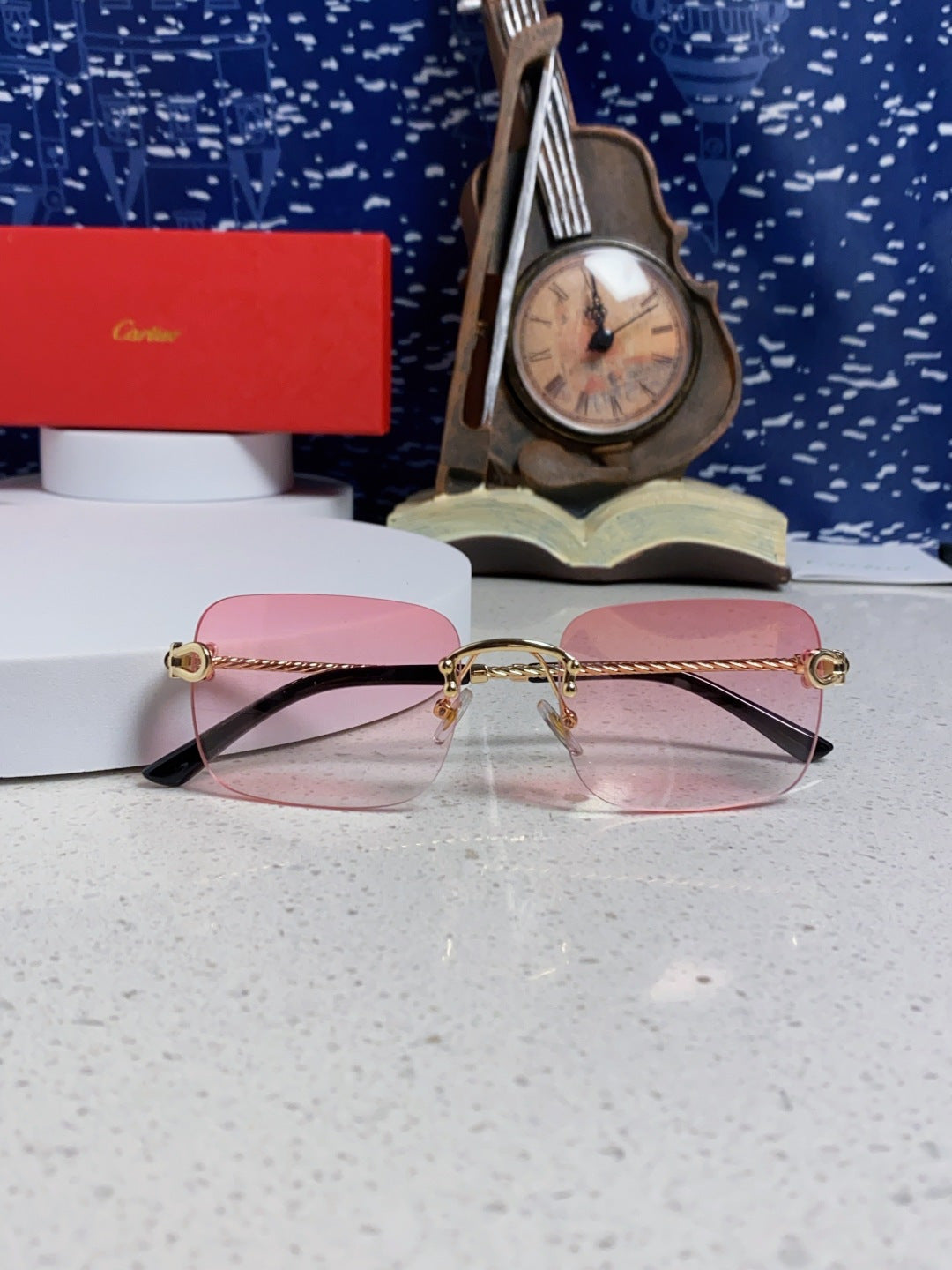 Cartier Lightweight Rimless Red Lens Sunglasses for Men & Women - 415842 - detail image 9