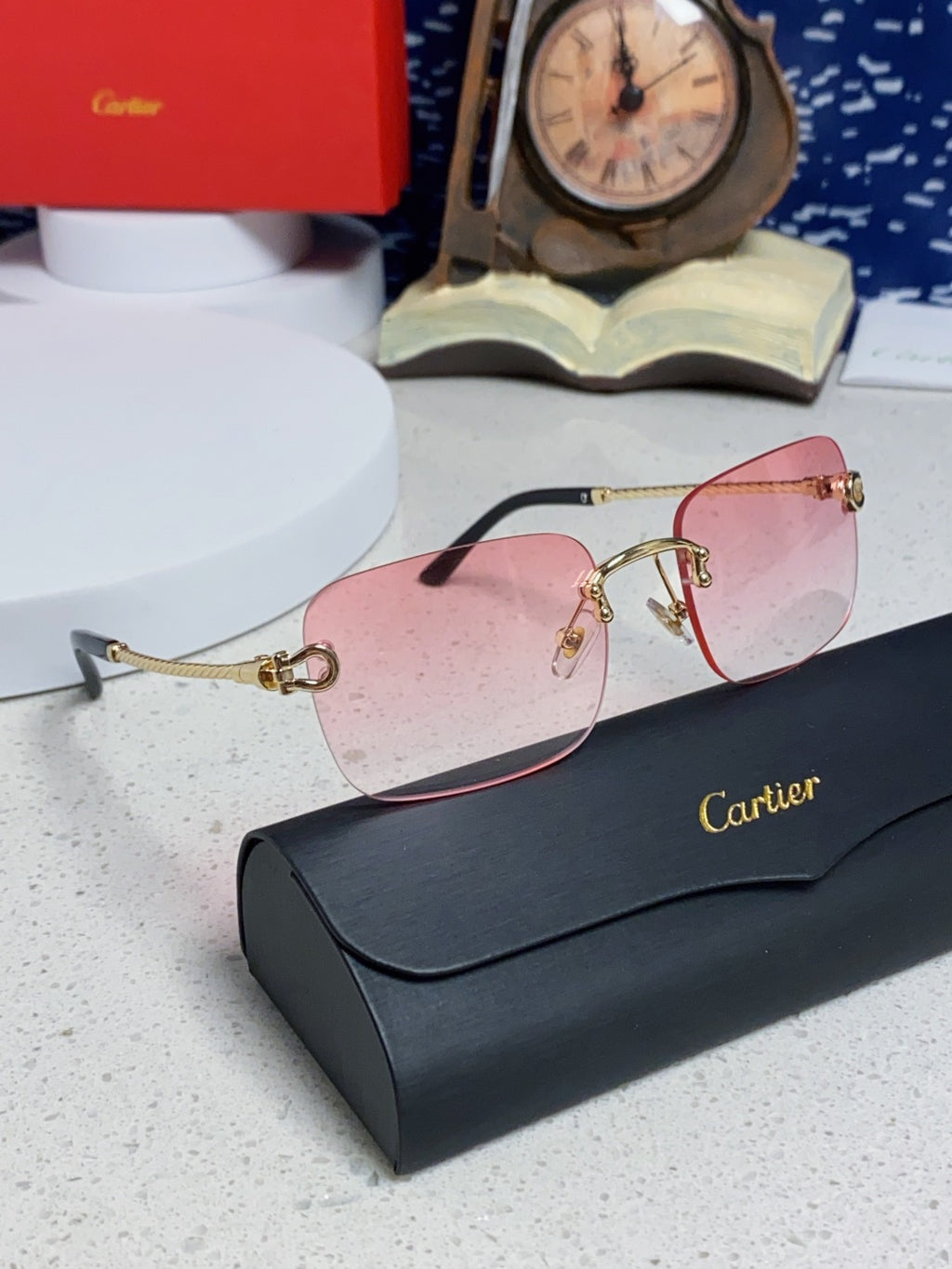Cartier Lightweight Rimless Red Lens Sunglasses for Men & Women - 449434 - detail image 10