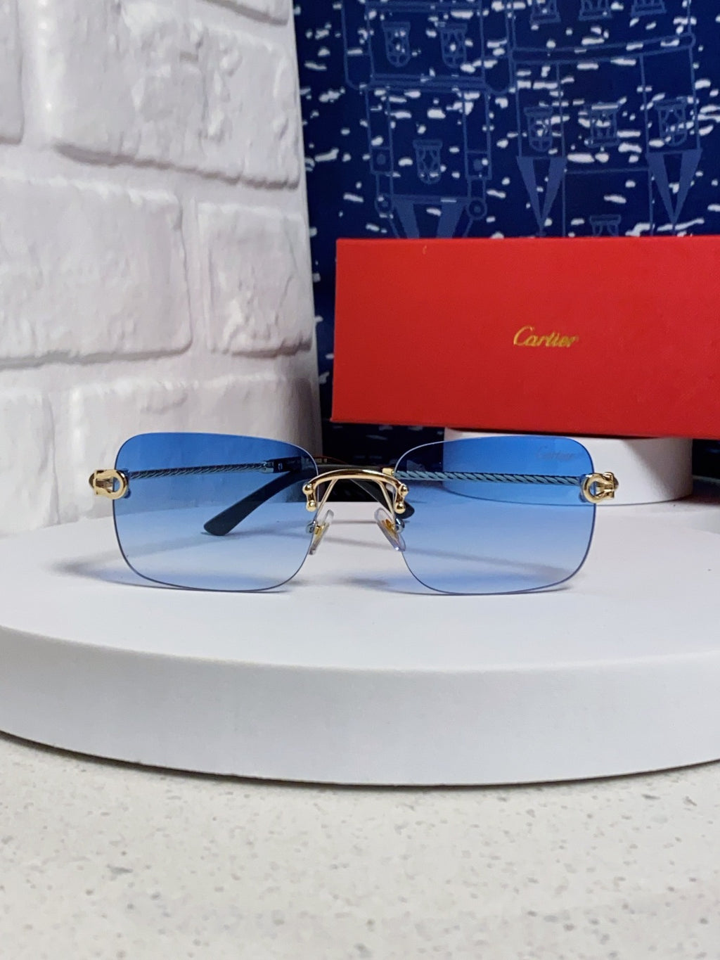 Cartier Lightweight Rimless Blue Lens Sunglasses for Men & Women - 449435 - detail image 2