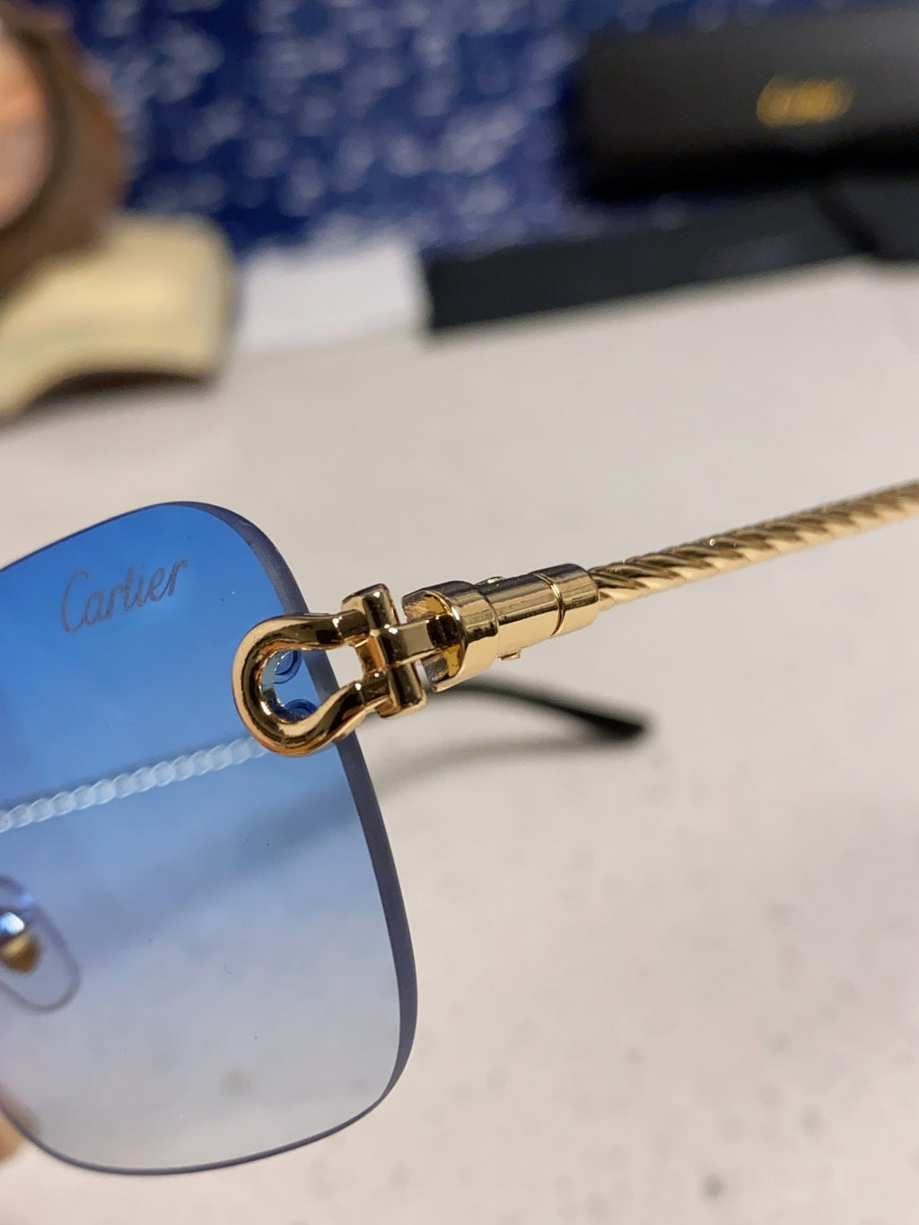 Cartier Lightweight Rimless Blue Lens Sunglasses for Men & Women - 449435 - detail image 7