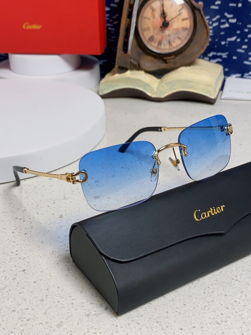 Cartier Lightweight Rimless Blue Lens Sunglasses for Men & Women - 449435 - detail image 10