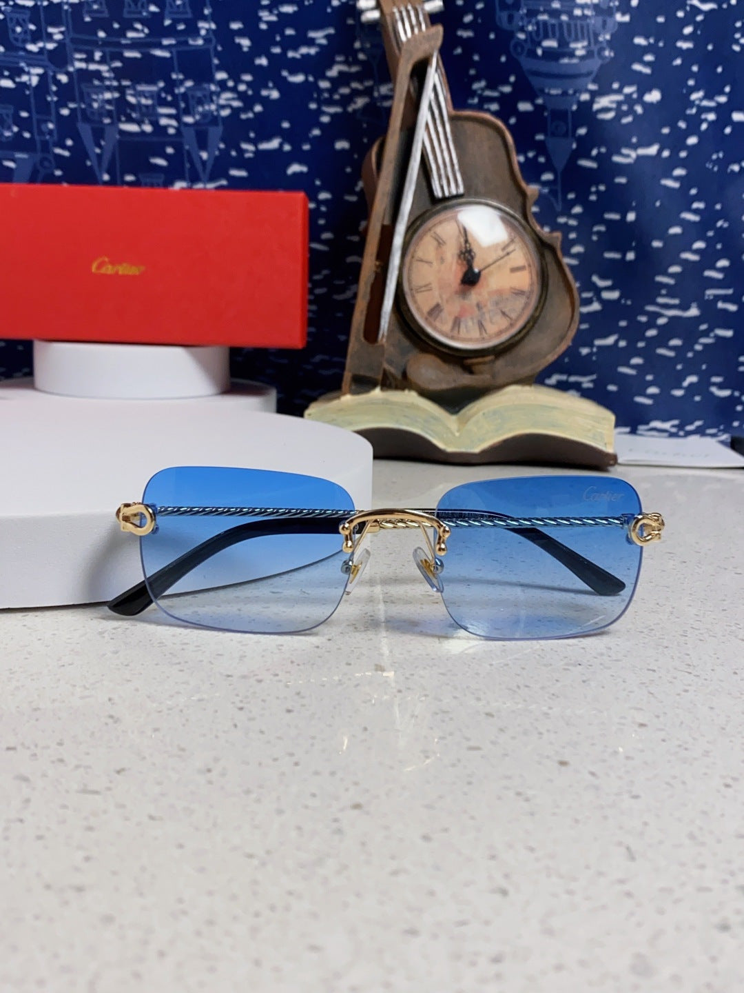 Cartier Lightweight Rimless Blue Lens Sunglasses for Men & Women - 415843 - detail image 9