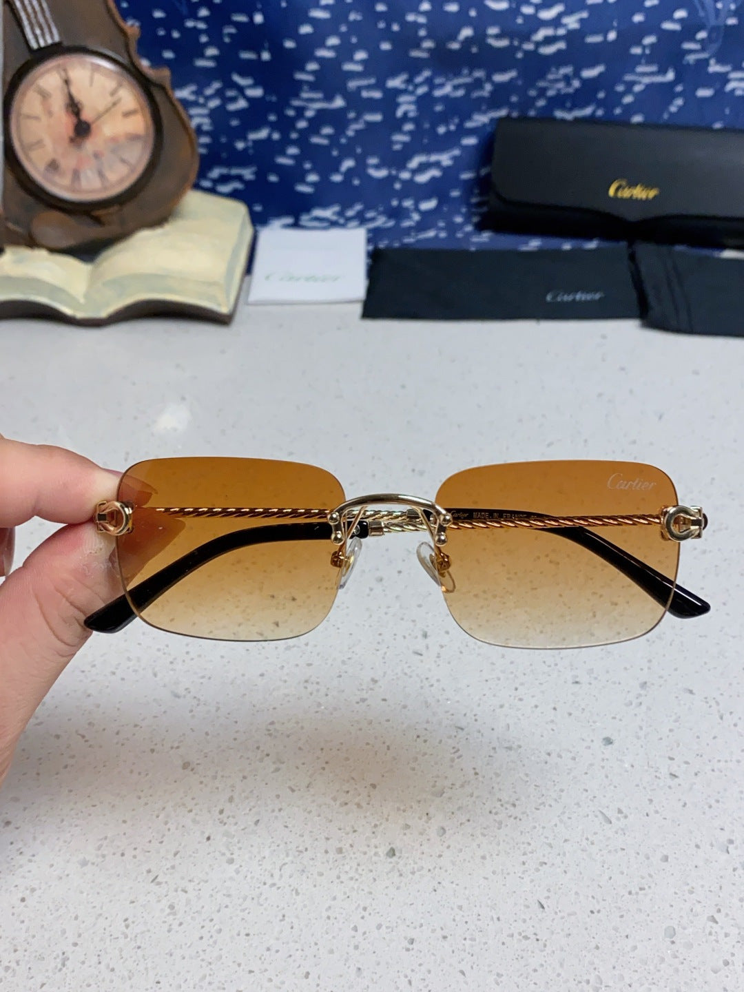 Cartier Lightweight Rimless Orange Lens Sunglasses for Men & Women - 449436 - detail image 3