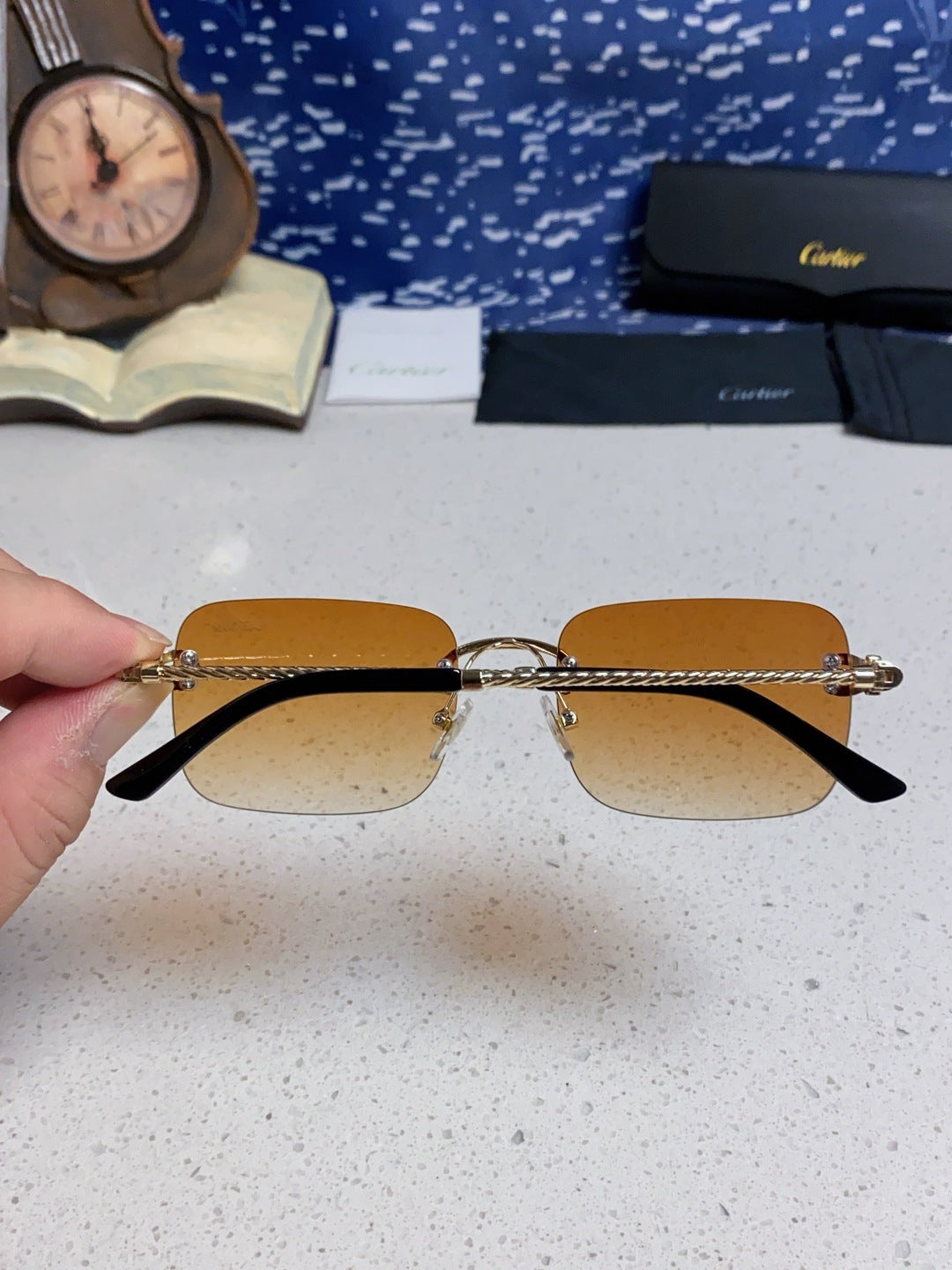 Cartier Lightweight Rimless Orange Lens Sunglasses for Men & Women - 449436 - detail image 4
