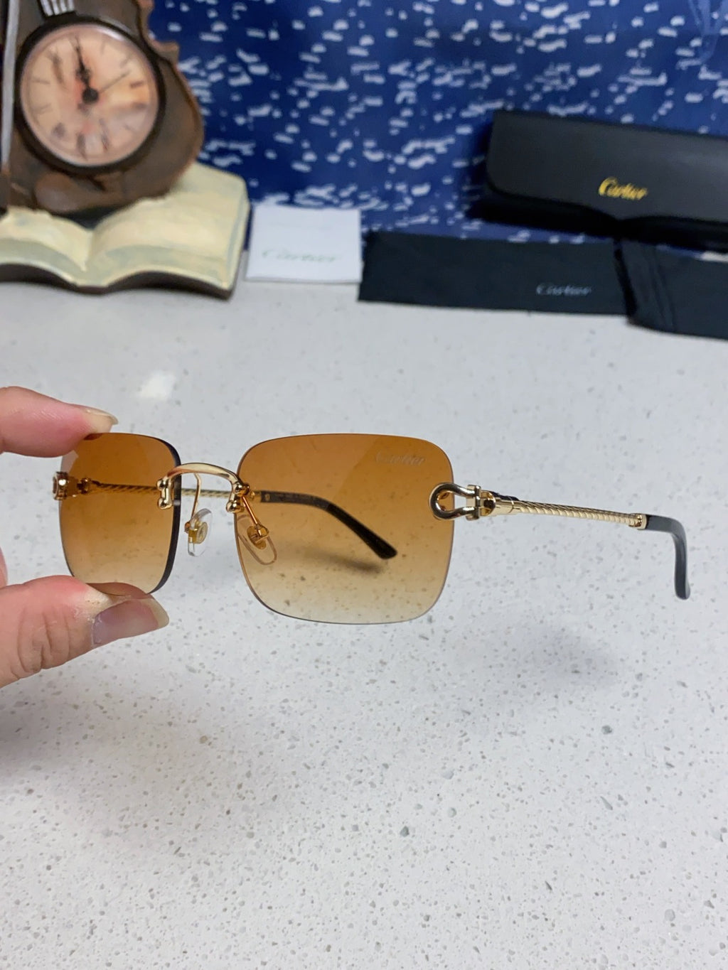Cartier Lightweight Rimless Orange Lens Sunglasses for Men & Women - 415844 - detail image 5