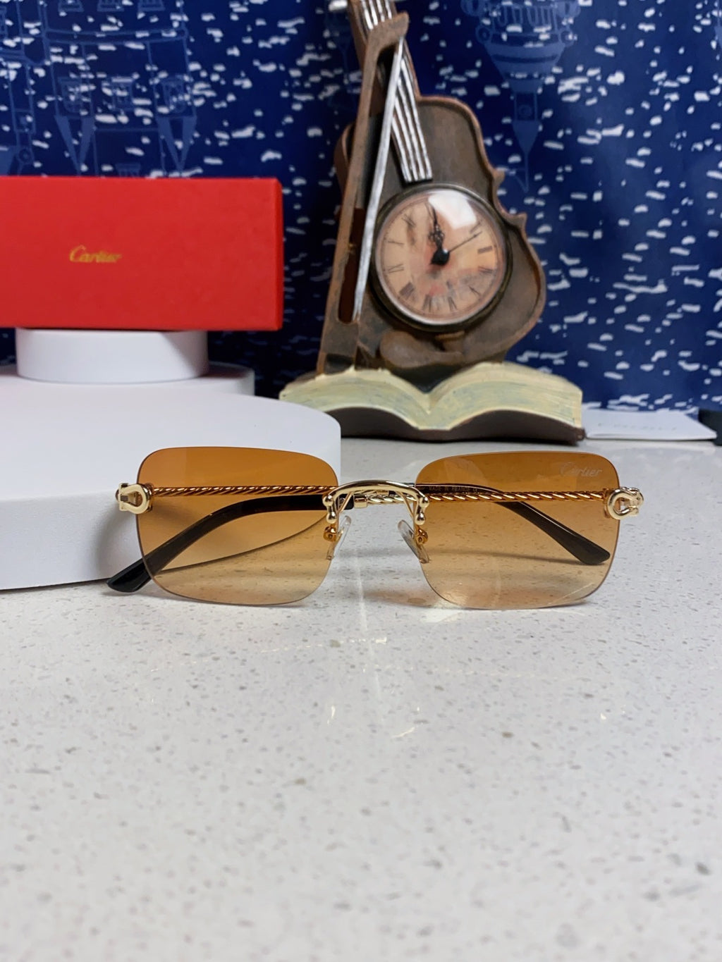 Cartier Lightweight Rimless Orange Lens Sunglasses for Men & Women - 449436 - detail image 8