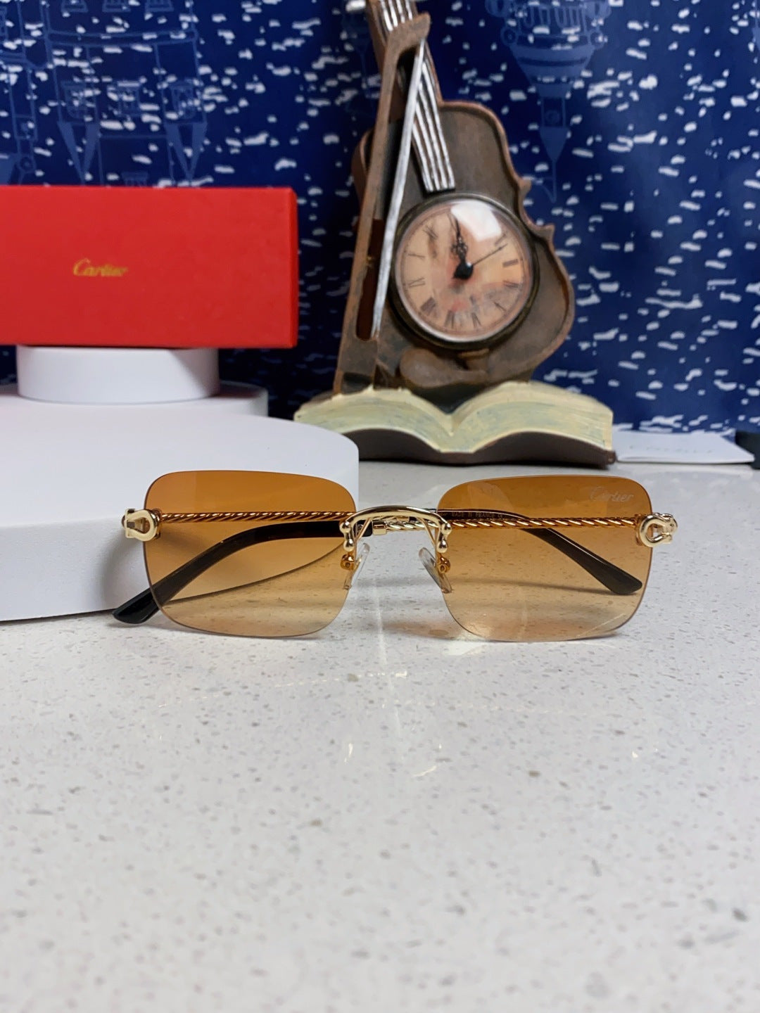 Cartier Lightweight Rimless Orange Lens Sunglasses for Men & Women - 449436 - detail image 8