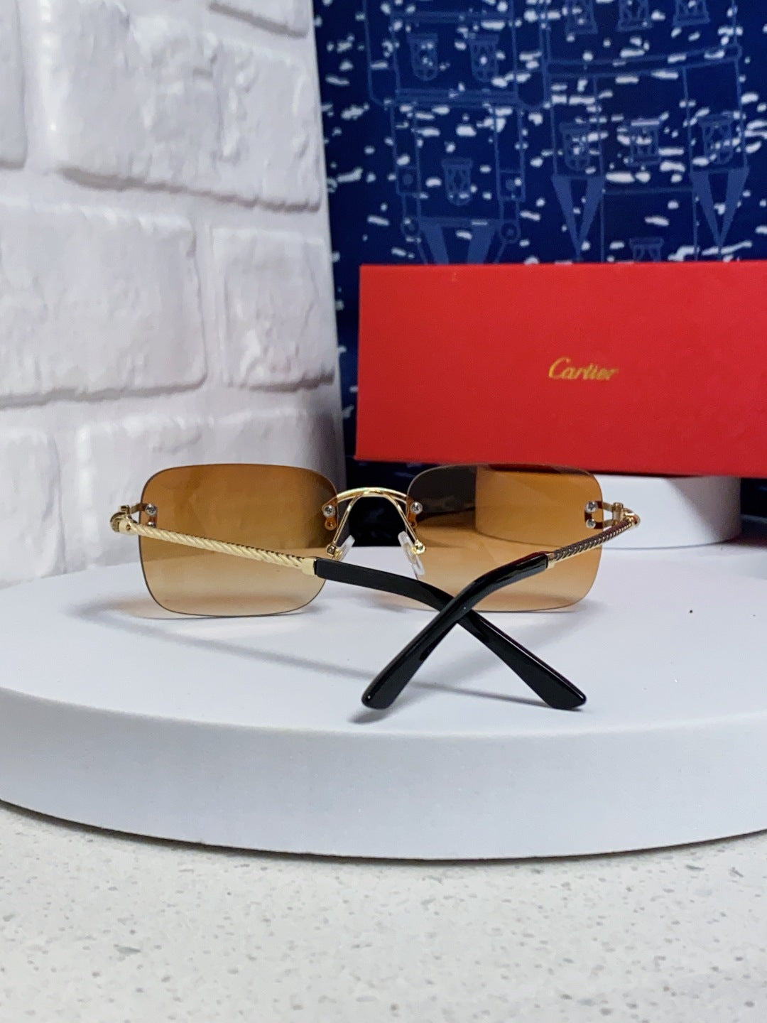 Cartier Lightweight Rimless Orange Lens Sunglasses for Men & Women - 449436 - detail image 2