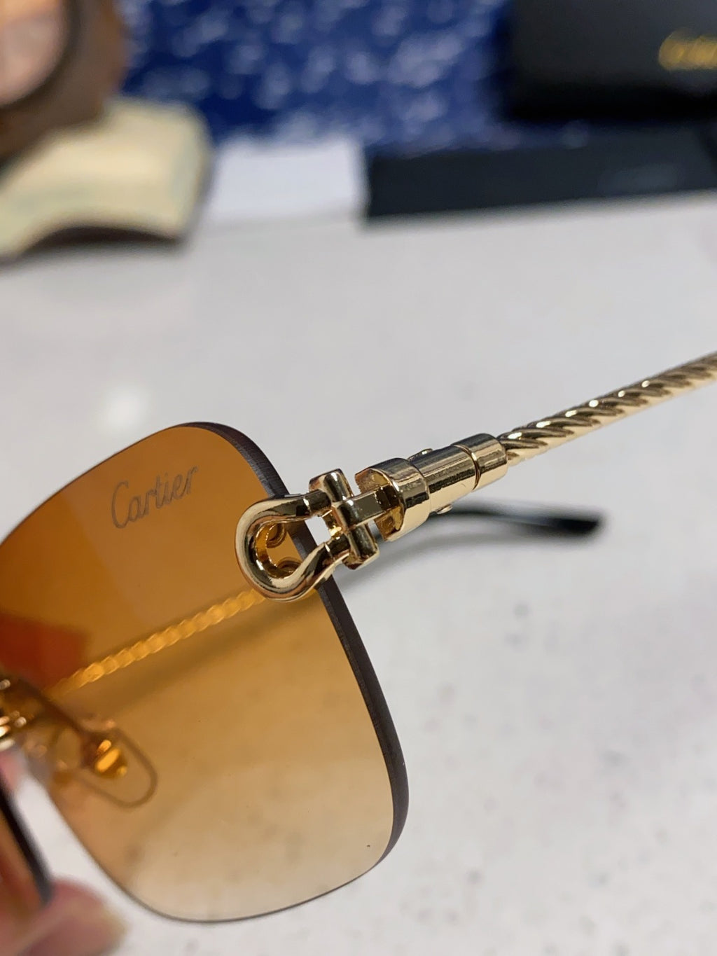 Cartier Lightweight Rimless Orange Lens Sunglasses for Men & Women - 449436 - detail image 6