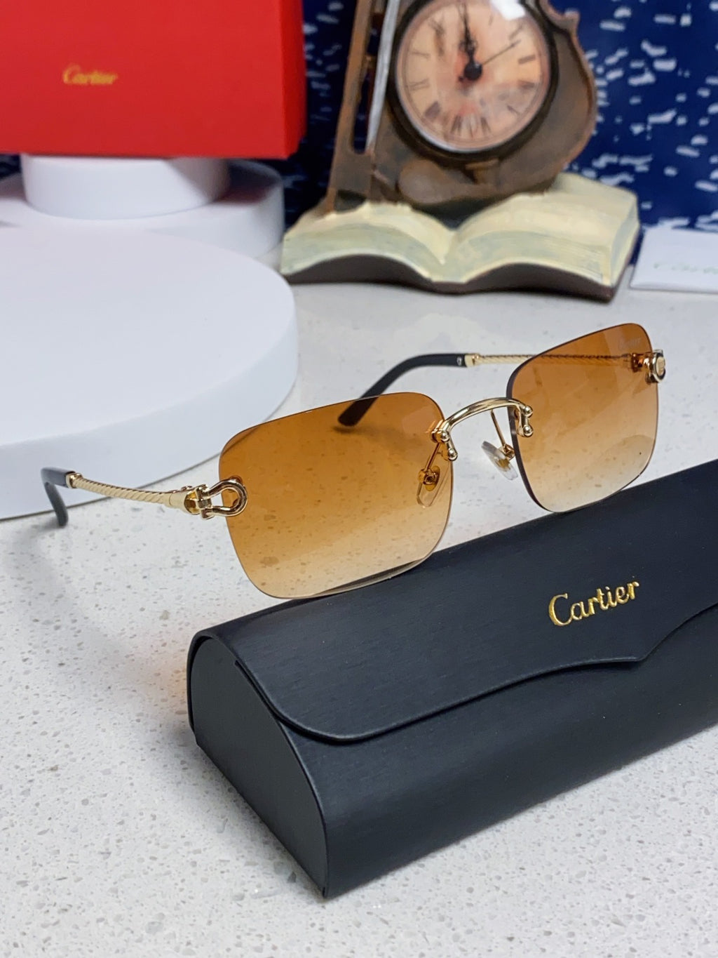 Cartier Lightweight Rimless Orange Lens Sunglasses for Men & Women - 449436 - detail image 9