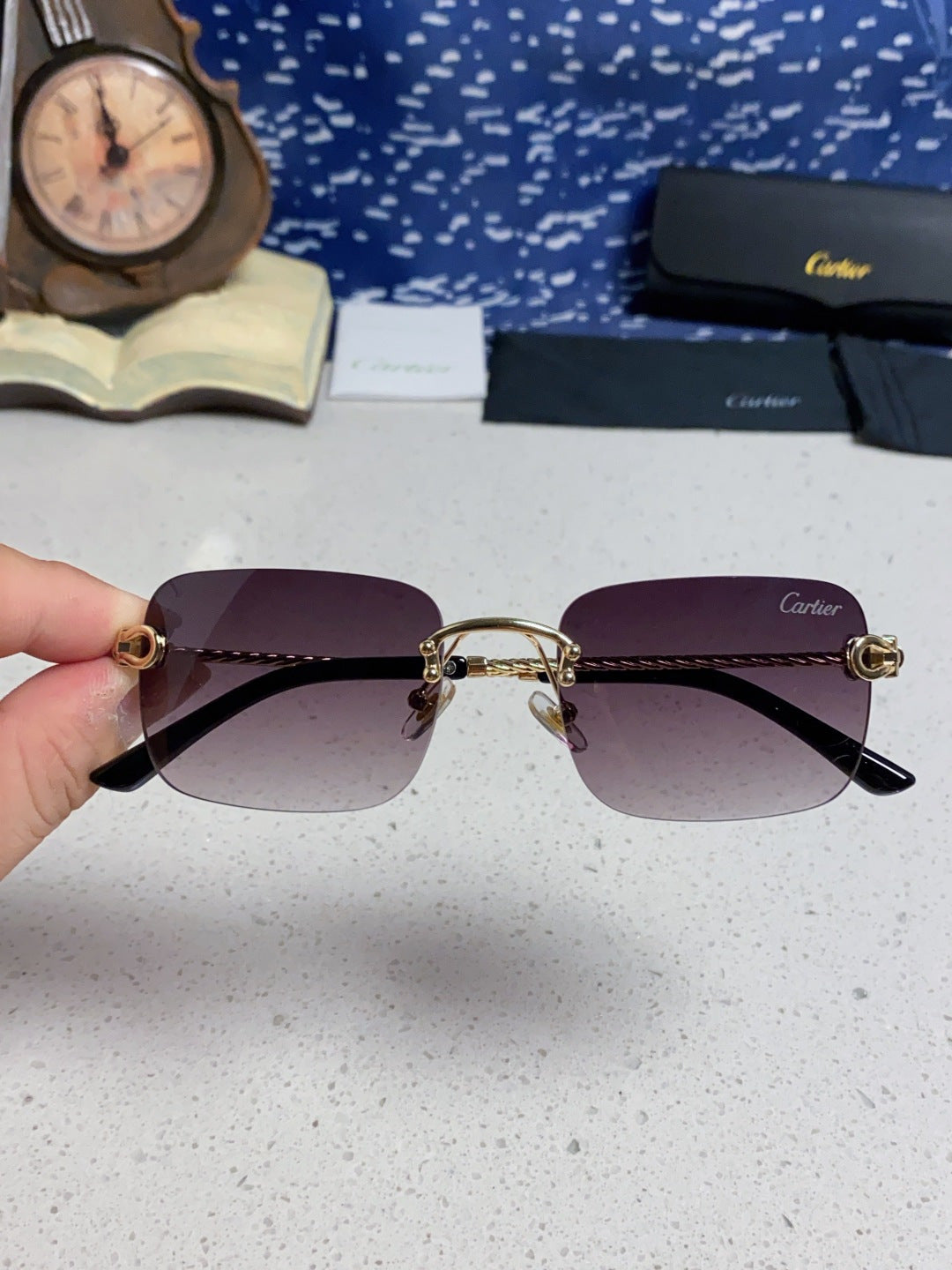 Cartier Lightweight Rimless Silver Lens Sunglasses for Men & Women - 449437 - detail image 4