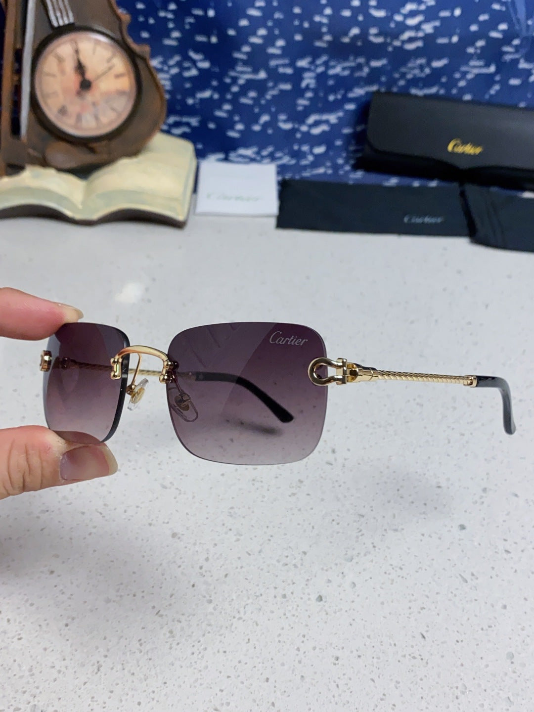 Cartier Lightweight Rimless Silver Lens Sunglasses for Men & Women - 449437 - detail image 6