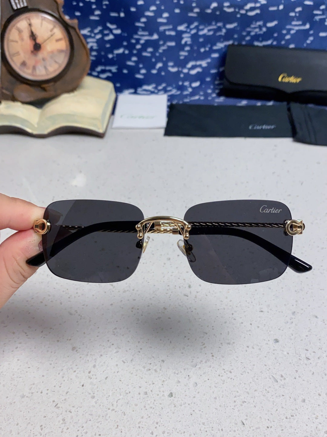 Cartier Lightweight Rimless Black Lens Sunglasses for Men & Women - 415846 - detail image 4