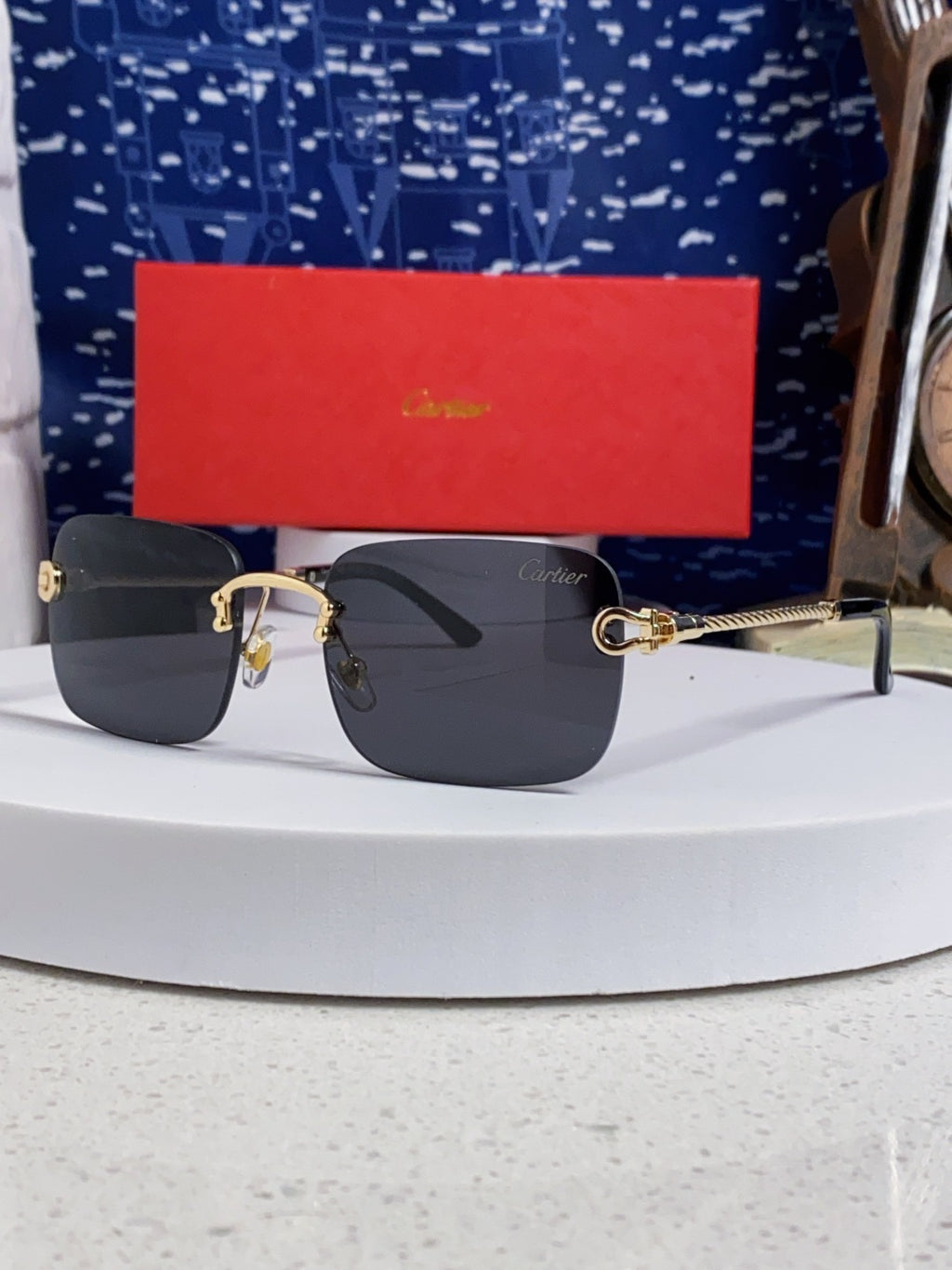Cartier Lightweight Rimless Black Lens Sunglasses for Men & Women - 415846