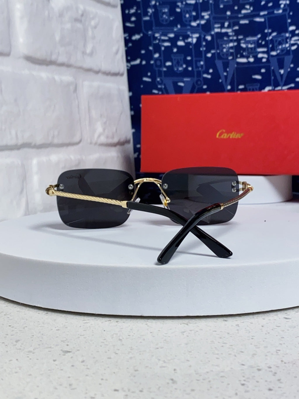 Cartier Lightweight Rimless Black Lens Sunglasses for Men & Women - 415846 - detail image 3