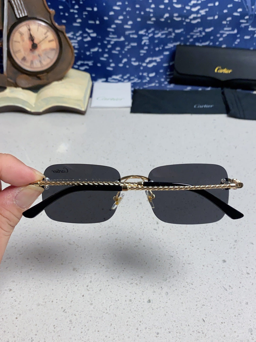 Cartier Lightweight Rimless Black Lens Sunglasses for Men & Women - 415846 - detail image 5