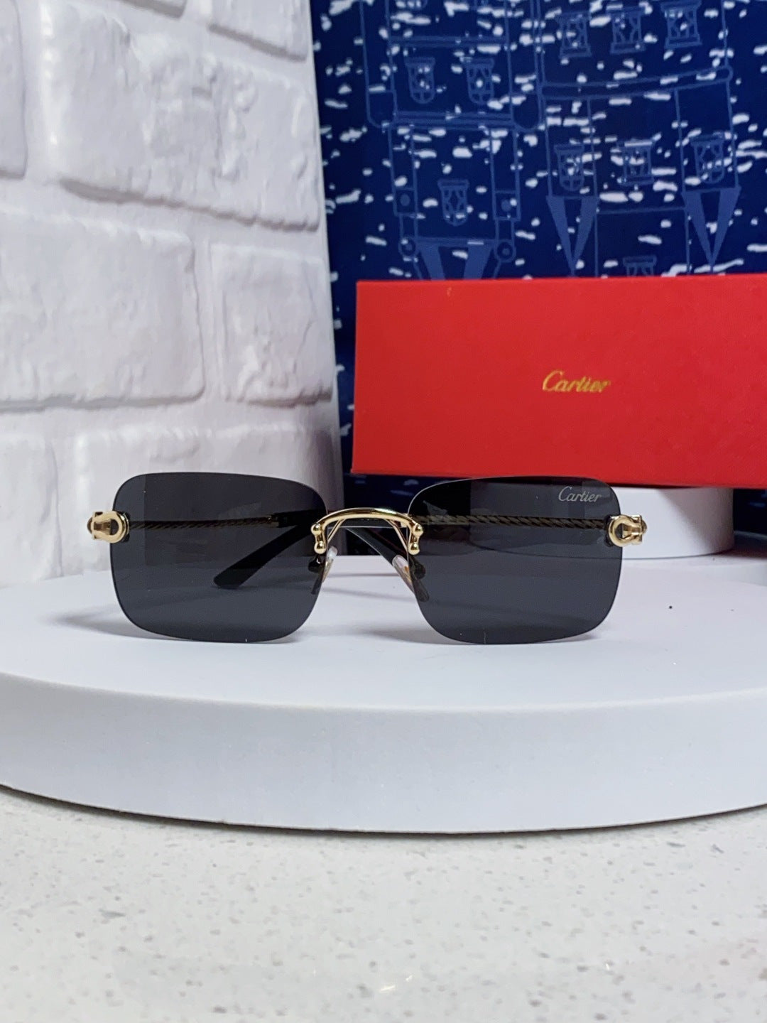 Cartier Lightweight Rimless Black Lens Sunglasses for Men & Women - 449438 - detail image 2