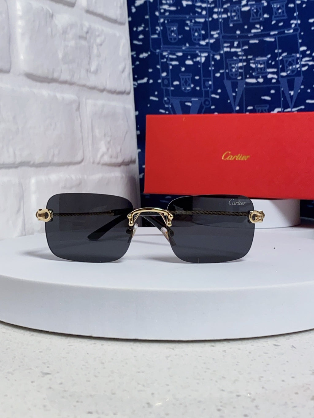 Cartier Lightweight Rimless Black Lens Sunglasses for Men & Women - 415846 - detail image 2