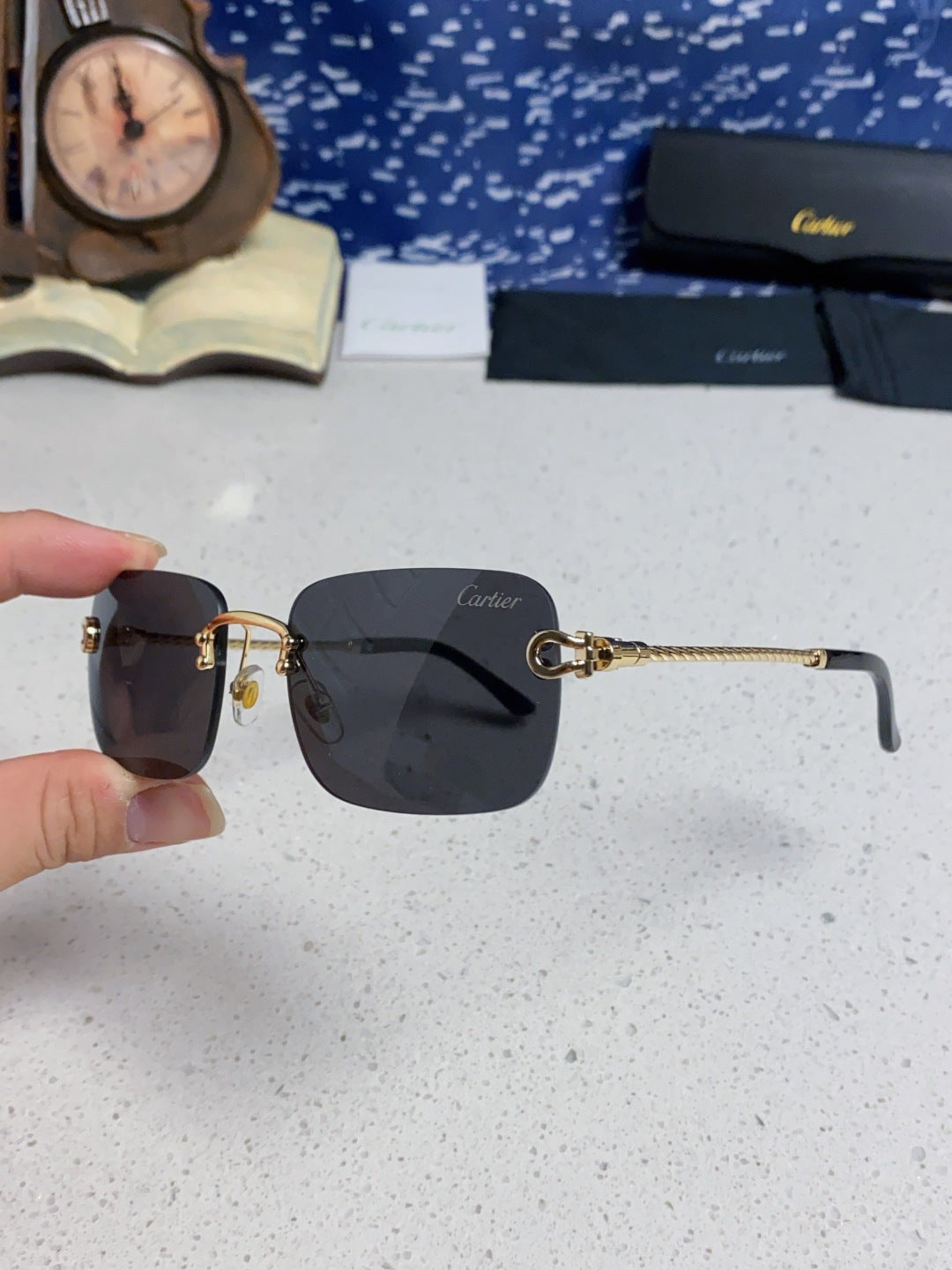 Cartier Lightweight Rimless Black Lens Sunglasses for Men & Women - 415846 - detail image 6