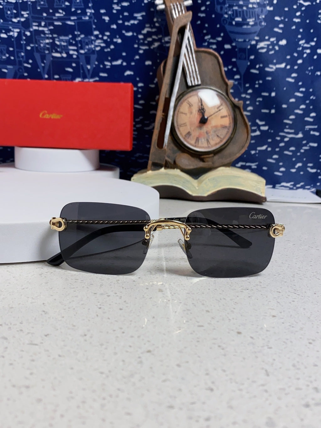 Cartier Lightweight Rimless Black Lens Sunglasses for Men & Women - 449438 - detail image 9