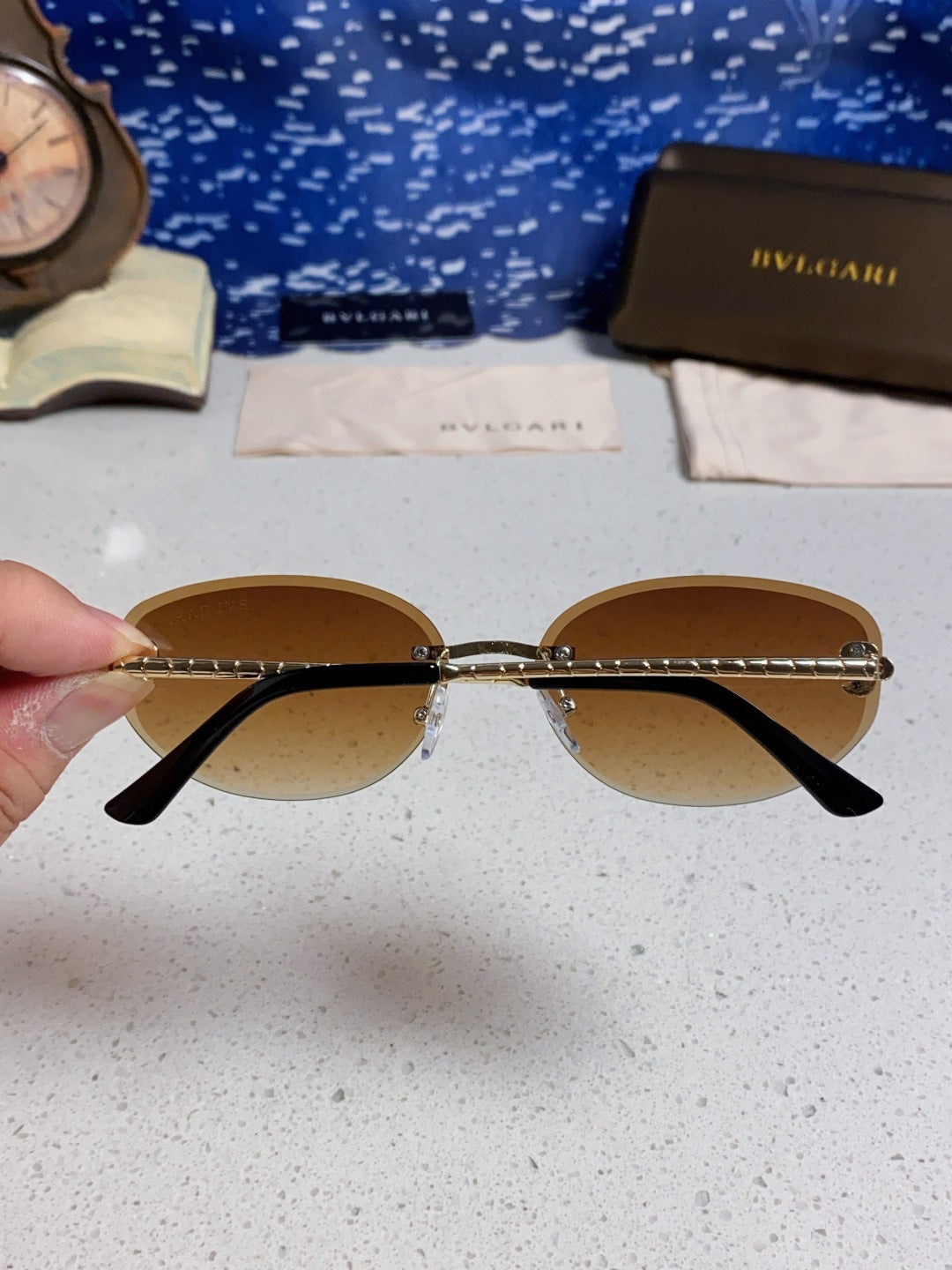 Bottega Veneta Lightweight Metal Rimless Brown Lens Sunglasses for Men & Women - detail image 5