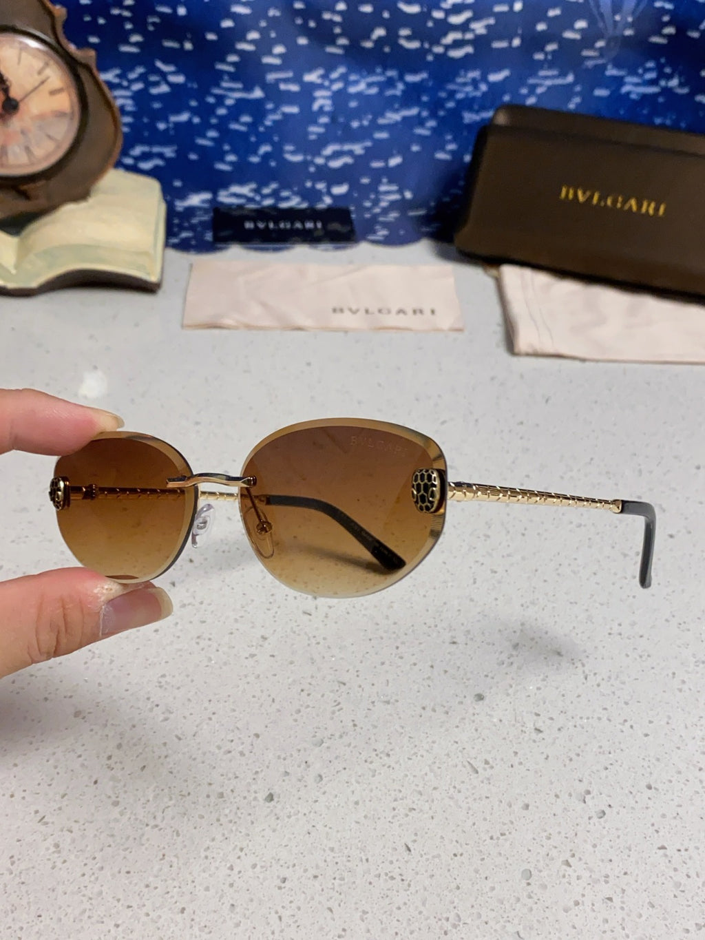 Bottega Veneta Lightweight Metal Rimless Brown Lens Sunglasses for Men & Women - detail image 6