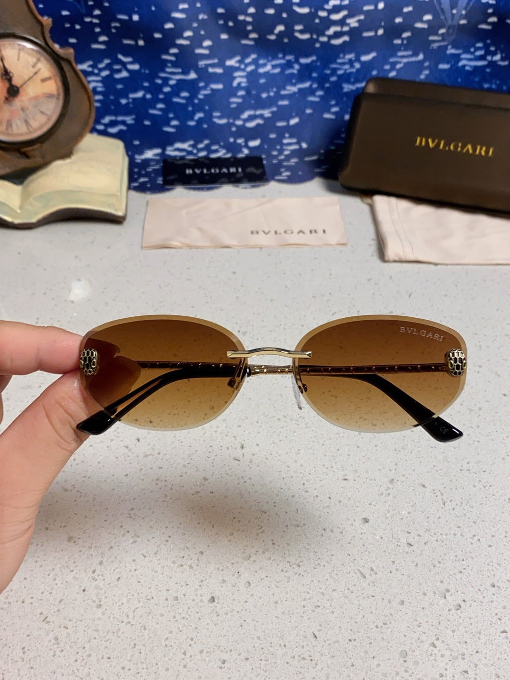 Bottega Veneta Lightweight Metal Rimless Brown Lens Sunglasses for Men & Women - detail image 4