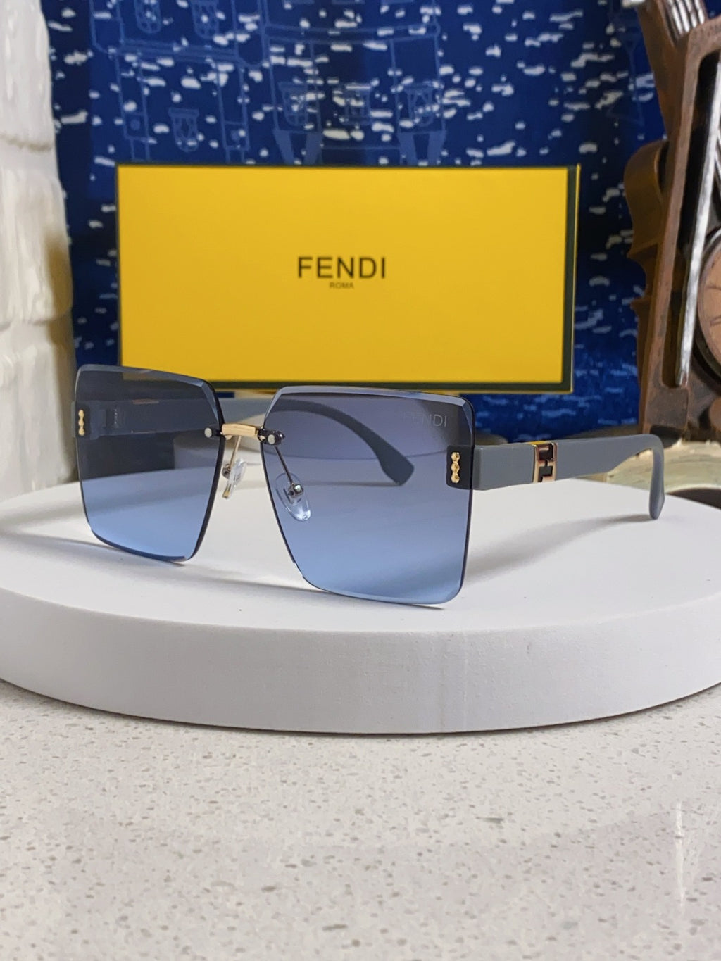 Fendi Lightweight Rimless Blue Lens Sunglasses for Women