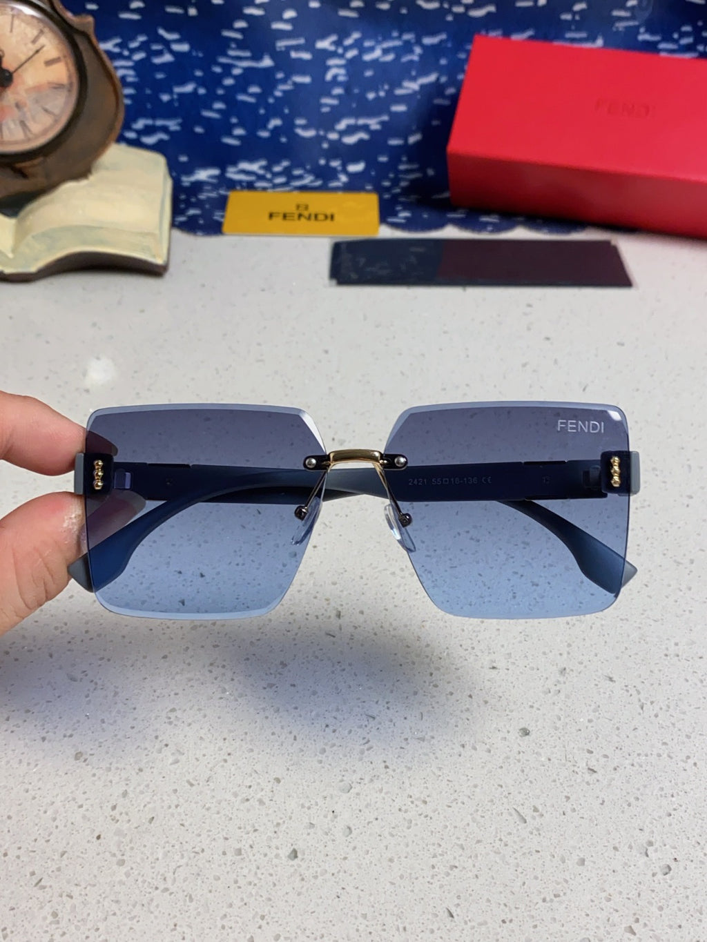 Fendi Lightweight Rimless Blue Lens Sunglasses for Women - detail image 4