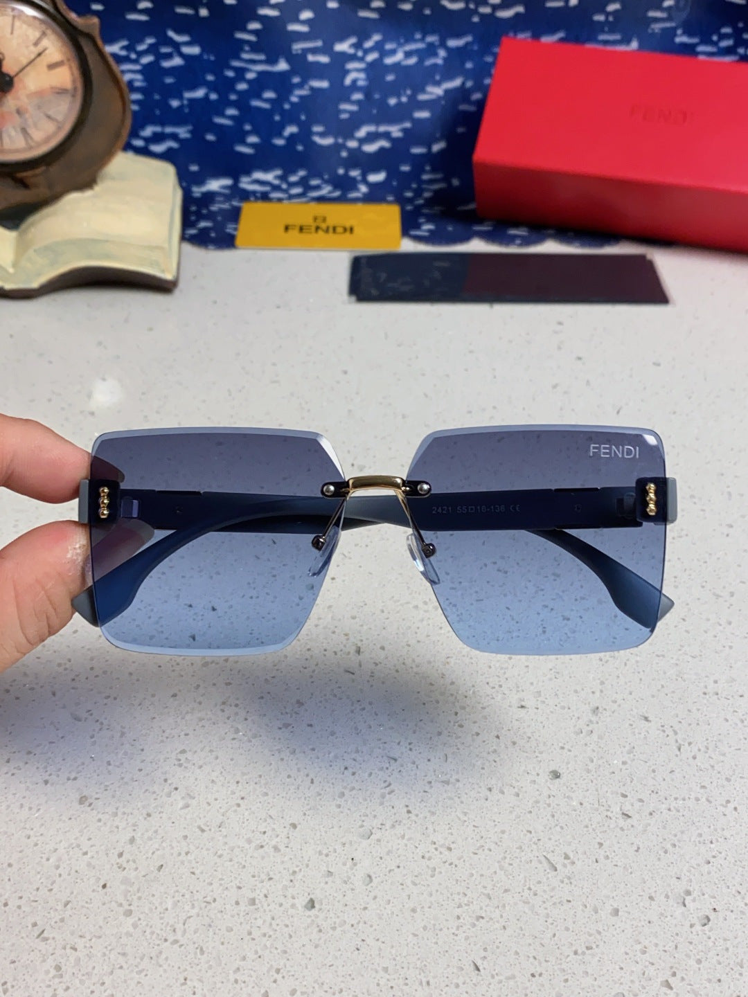 Fendi Lightweight Rimless Blue Lens Sunglasses for Women - detail image 4