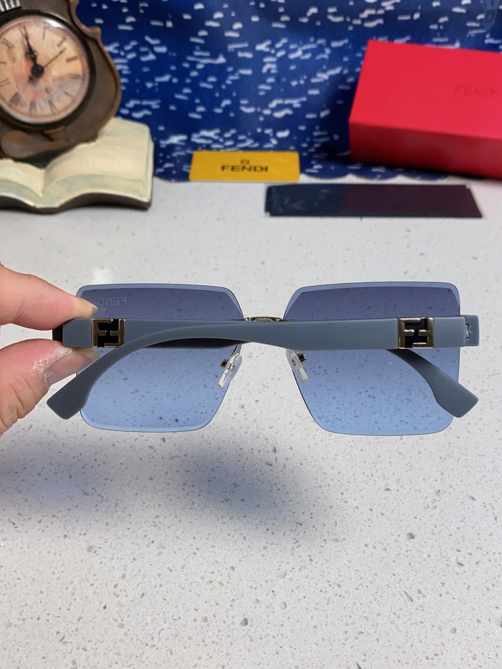 Fendi Lightweight Rimless Blue Lens Sunglasses for Women - detail image 5
