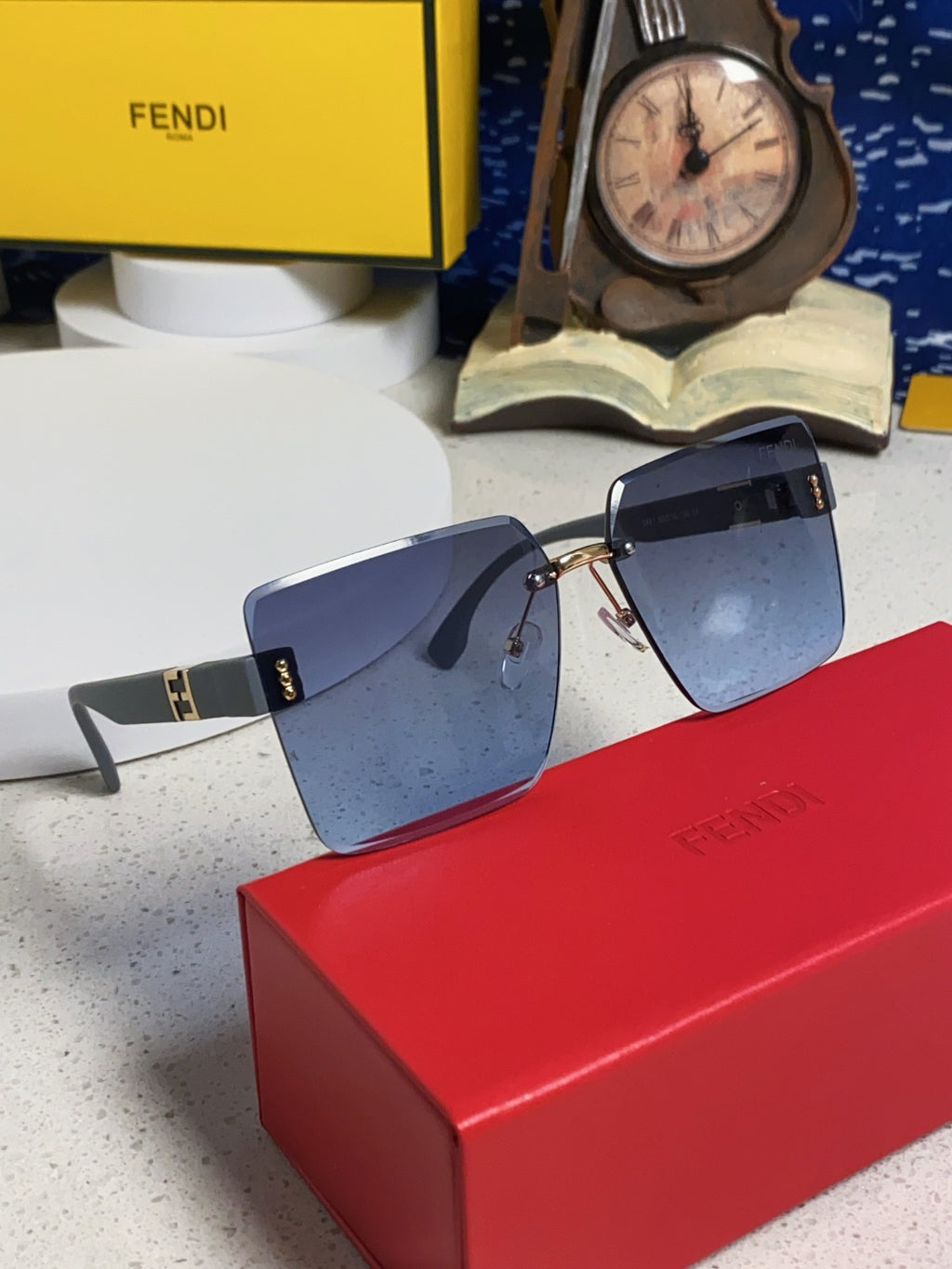 Fendi Lightweight Rimless Blue Lens Sunglasses for Women - detail image 10