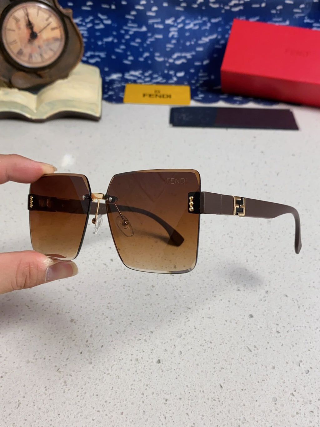 Fendi Lightweight Rimless Brown Lens Sunglasses for Women - detail image 6