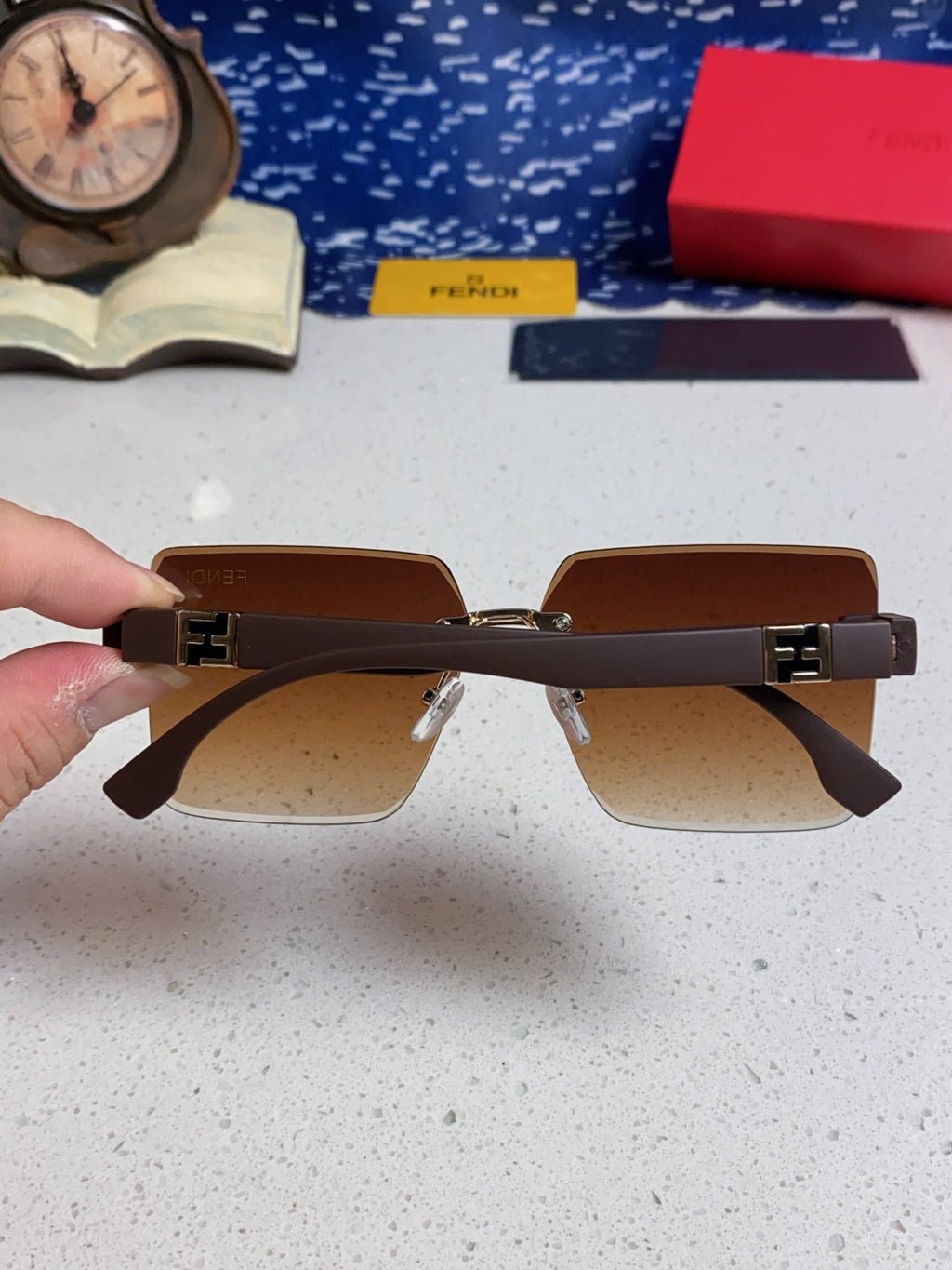 Fendi Lightweight Rimless Brown Lens Sunglasses for Women - detail image 5