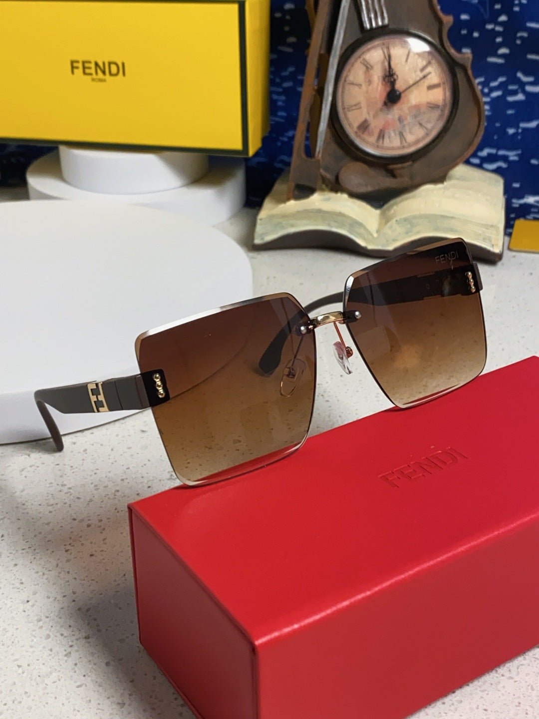 Fendi Lightweight Rimless Brown Lens Sunglasses for Women - detail image 10