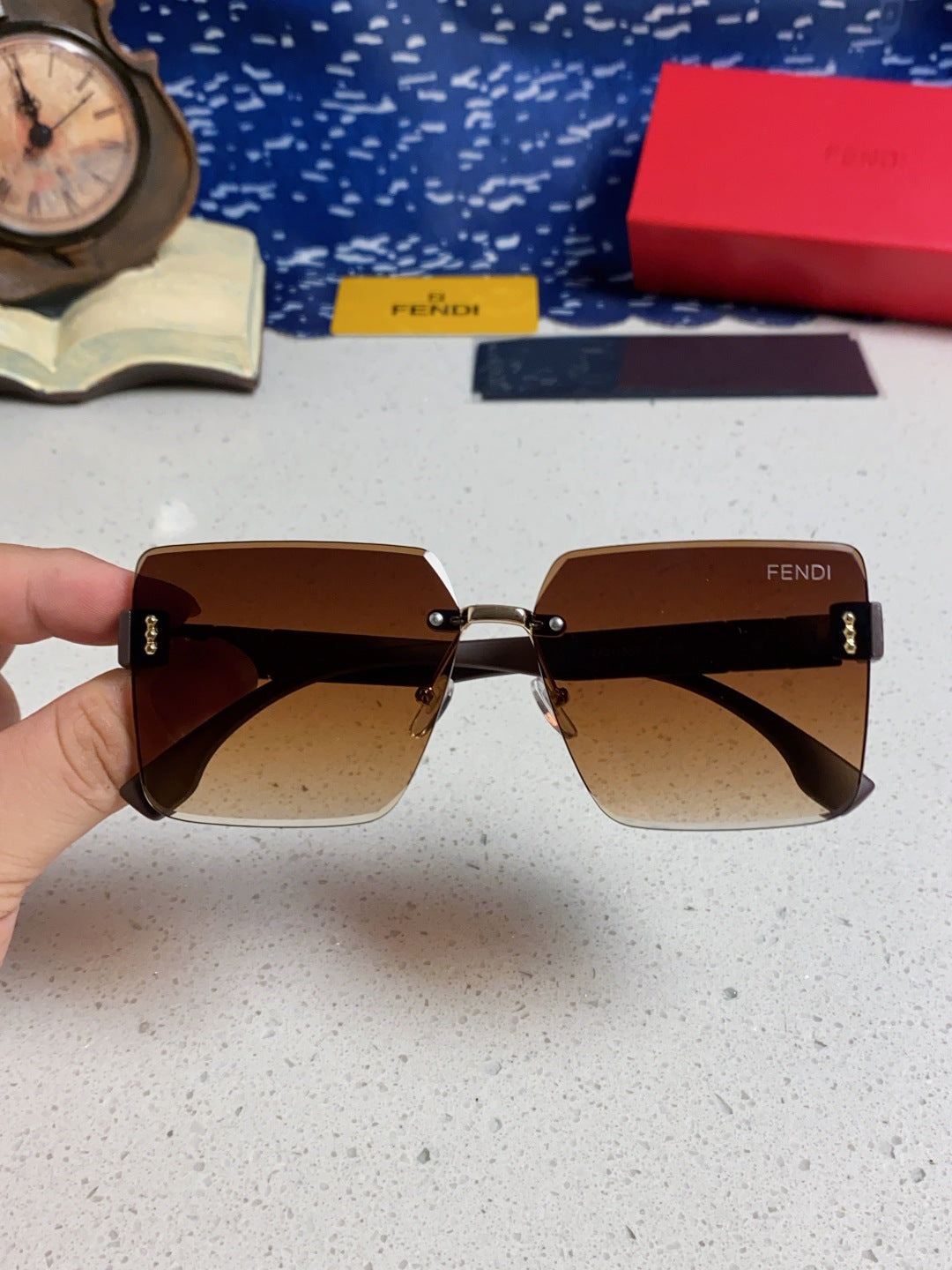 Fendi Lightweight Rimless Brown Lens Sunglasses for Women - detail image 4