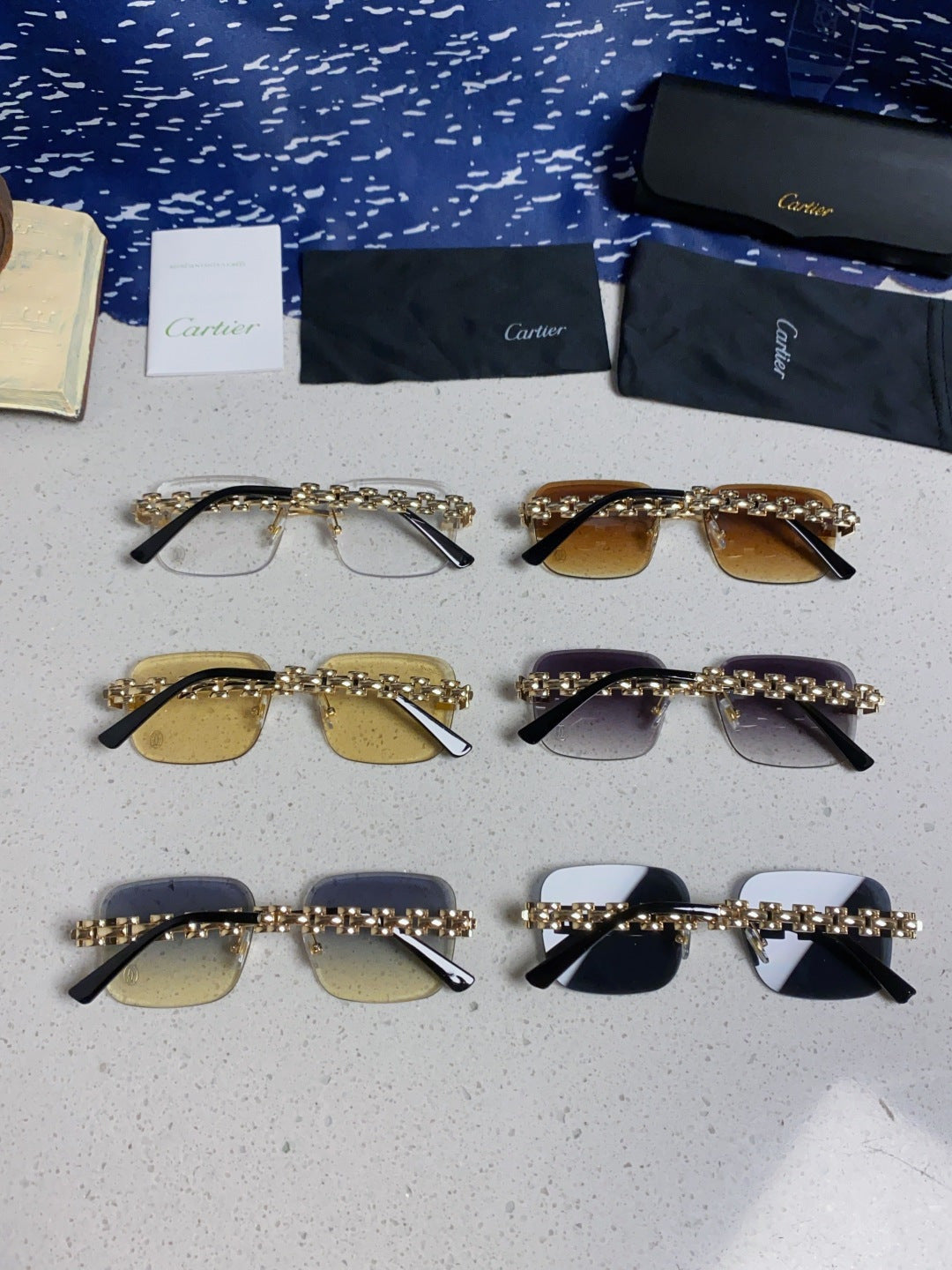 Cartier Lightweight Rimless Brown Lens Sunglasses for Men & Women - 493655 - detail image 11