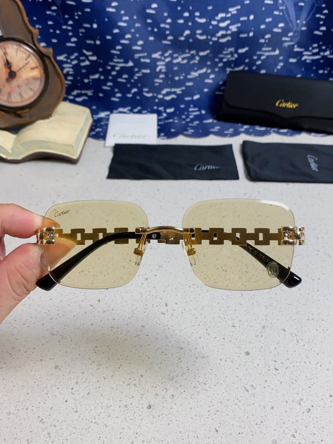 Cartier Lightweight Rimless Brown Lens Sunglasses for Men & Women - 493655 - detail image 4