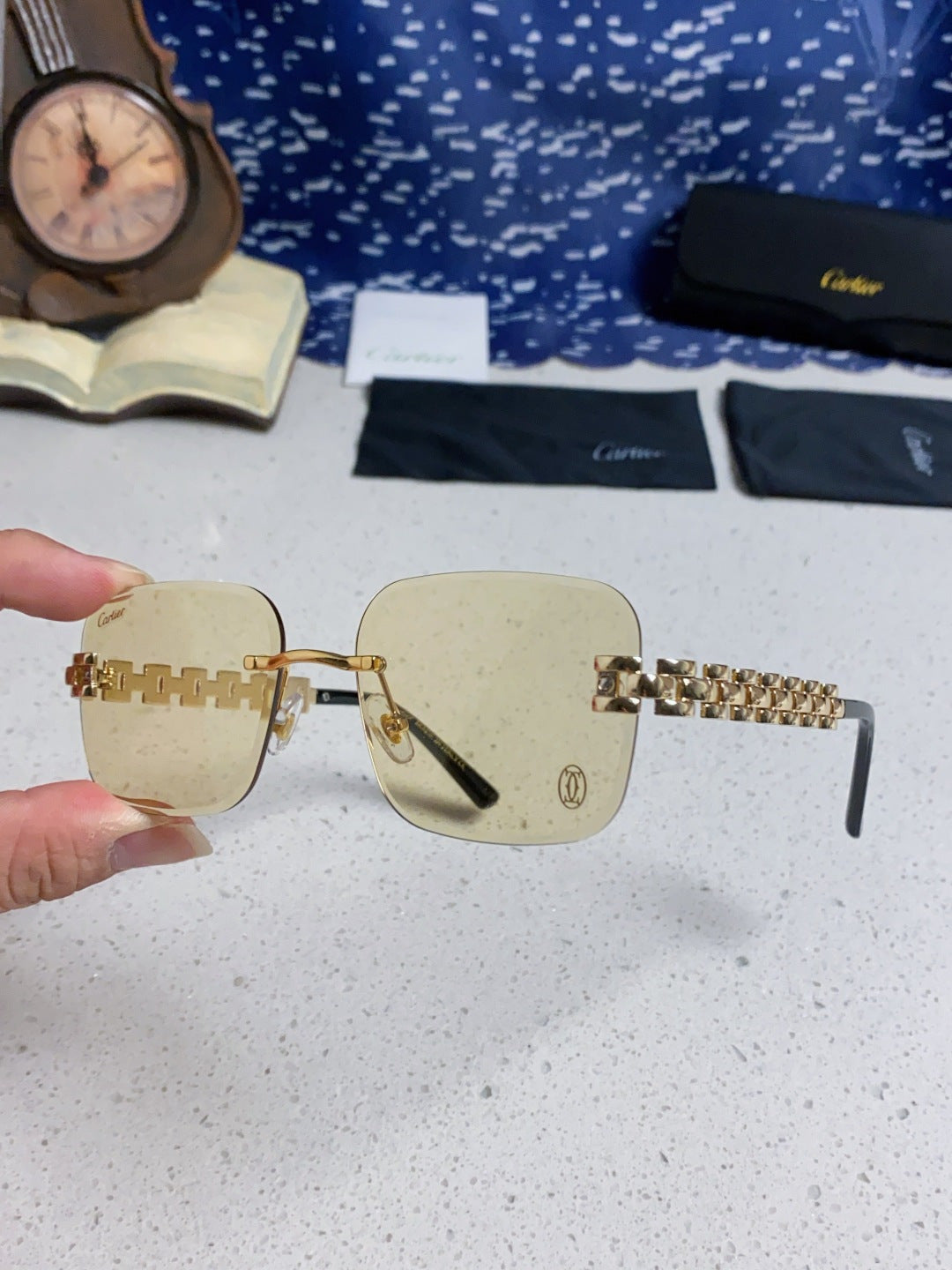 Cartier Lightweight Rimless Brown Lens Sunglasses for Men & Women - 493655 - detail image 6
