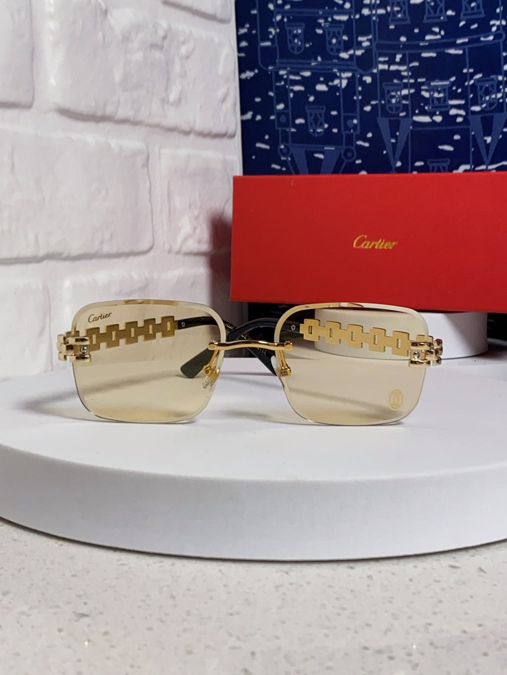 Cartier Lightweight Rimless Brown Lens Sunglasses for Men & Women - 493655 - detail image 2