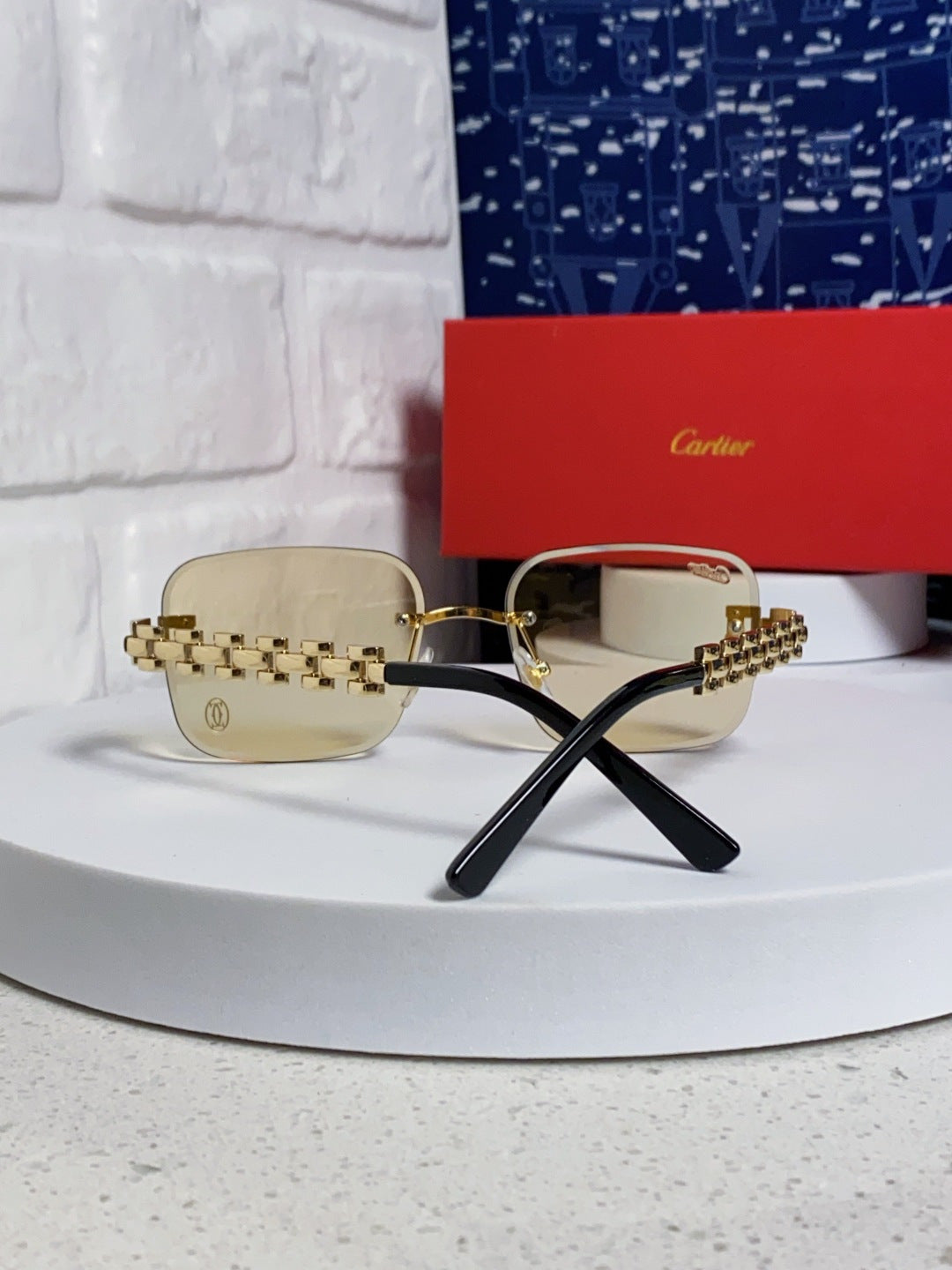 Cartier Lightweight Rimless Brown Lens Sunglasses for Men & Women - 493655 - detail image 3