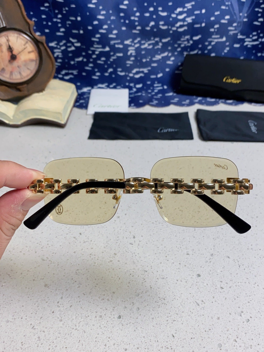Cartier Lightweight Rimless Brown Lens Sunglasses for Men & Women - 493655 - detail image 5