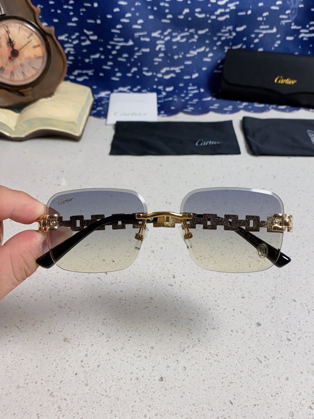 Cartier Lightweight Rimless Silver Lens Sunglasses for Men & Women - 493656 - detail image 4